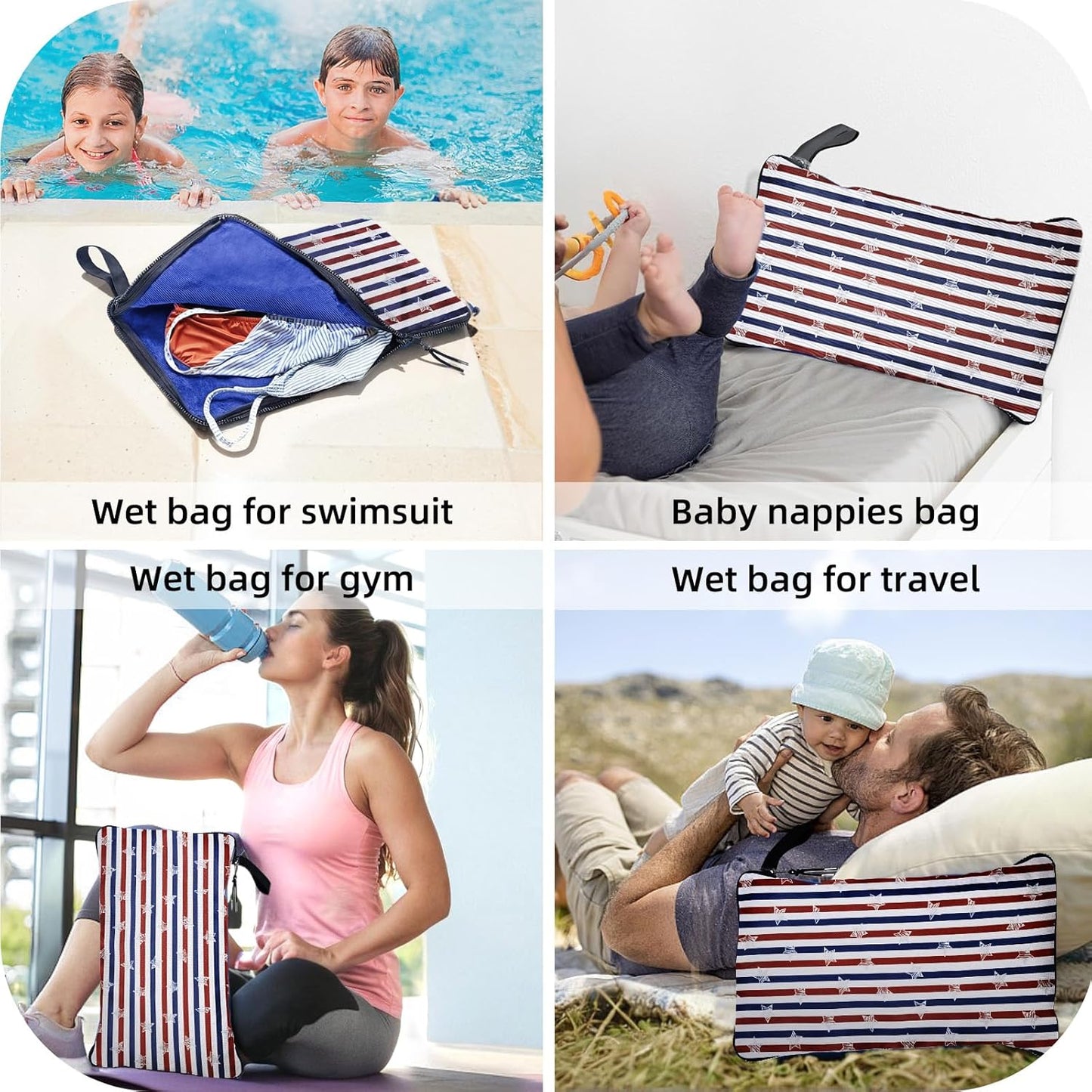 Wet Bag, Wet Dry Bag, Wet bag for swimsuit,Travel, Beach, Pool, Diapers, Dirty Yoga Gym Clothes, Waterproof Embedded Towel Wet Bag(Fleece)-Leakproof Wet Clothes Bag, Beach Travel Essentials