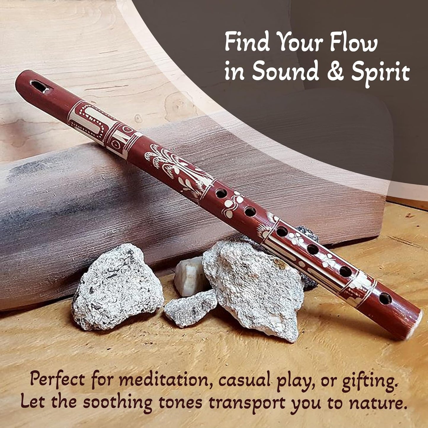 Mia Jewel Shop - Handmade Colored Bamboo Wooden Flute | Tribal Nature Pattern | Native Recorder for Beginners, Meditation & Music Lovers (Tan)