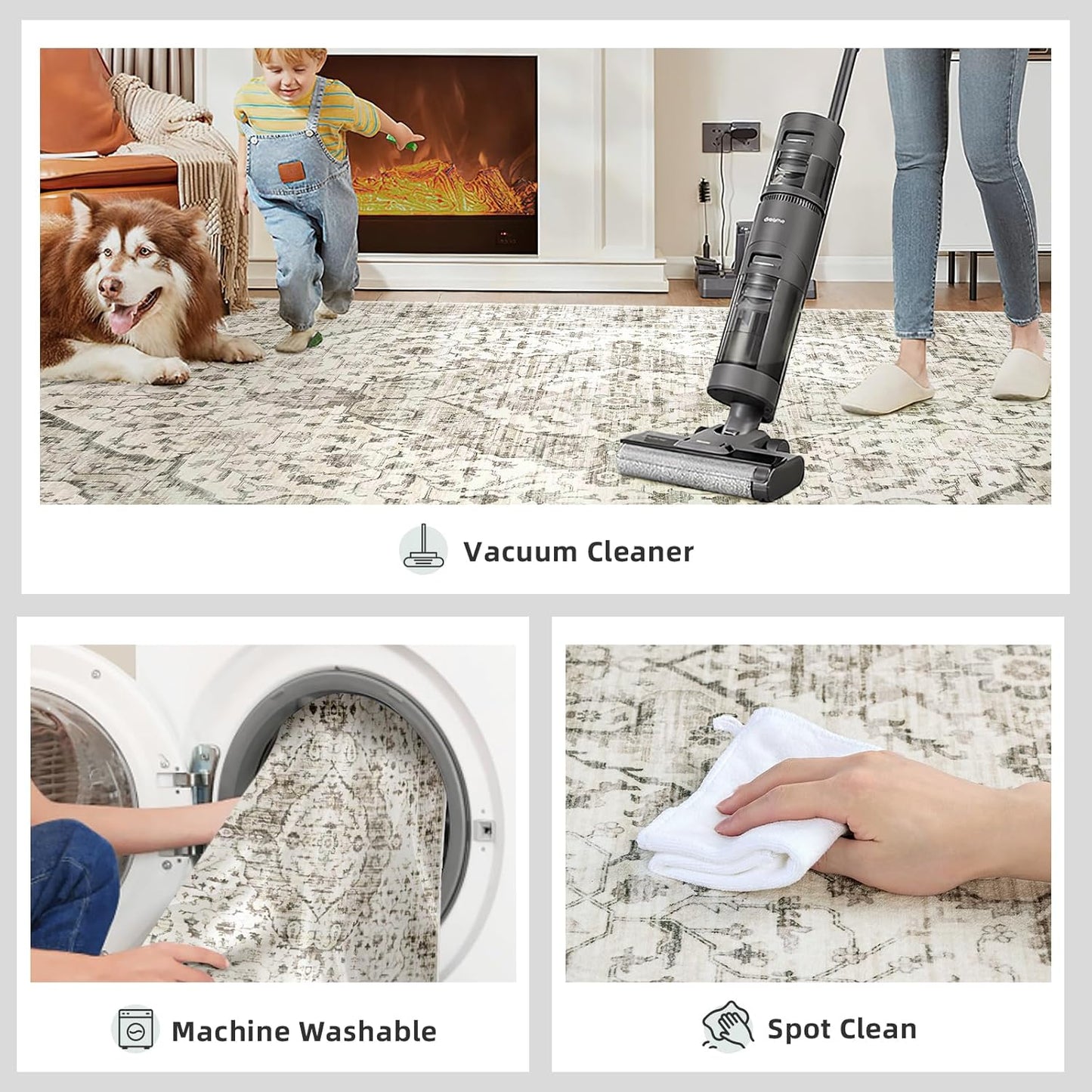 Deerly 3x8 Runner Rug Non Slip - Kitchen Washable Rug Runner with Non-Shedding, Boho Runners for Hallways Distressed Carpet Bedroom Border Cream