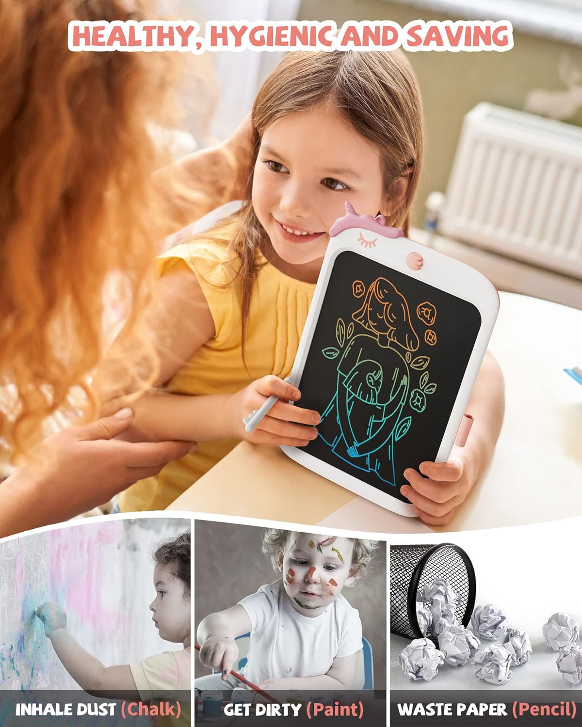 Unicorn Toys 10 Inch Writing Tablet for Kids, Educational Toys for Girls Aged 3-5, Birthday Gift for 3-8 Year Olds (White)