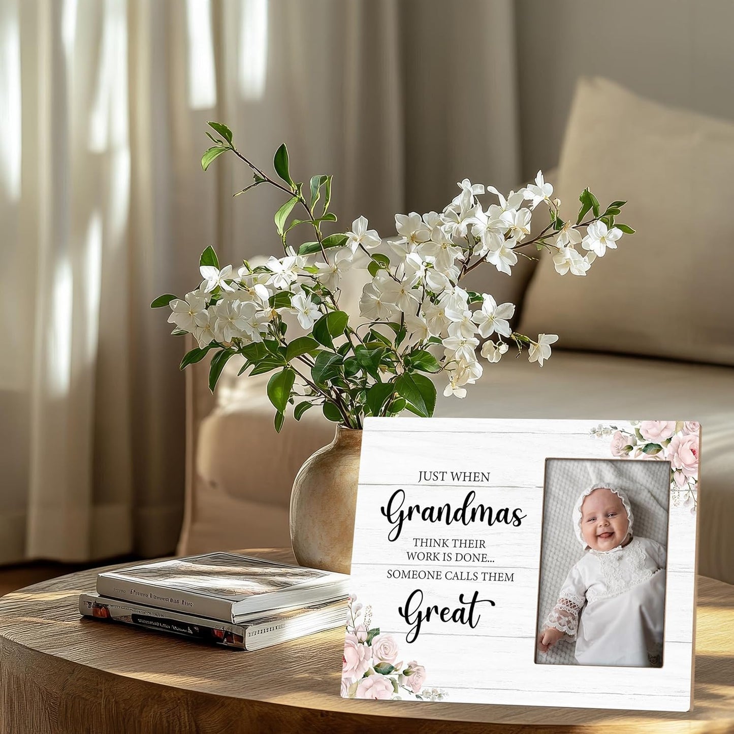 Great Grandma Picture Frame - Great Grandma Baby Announcement Gifts, Promoted to Great Grandma Gifts, Newborn Baby Wooden Frame for Tabletop or Wall Hanging 4x6 Photo