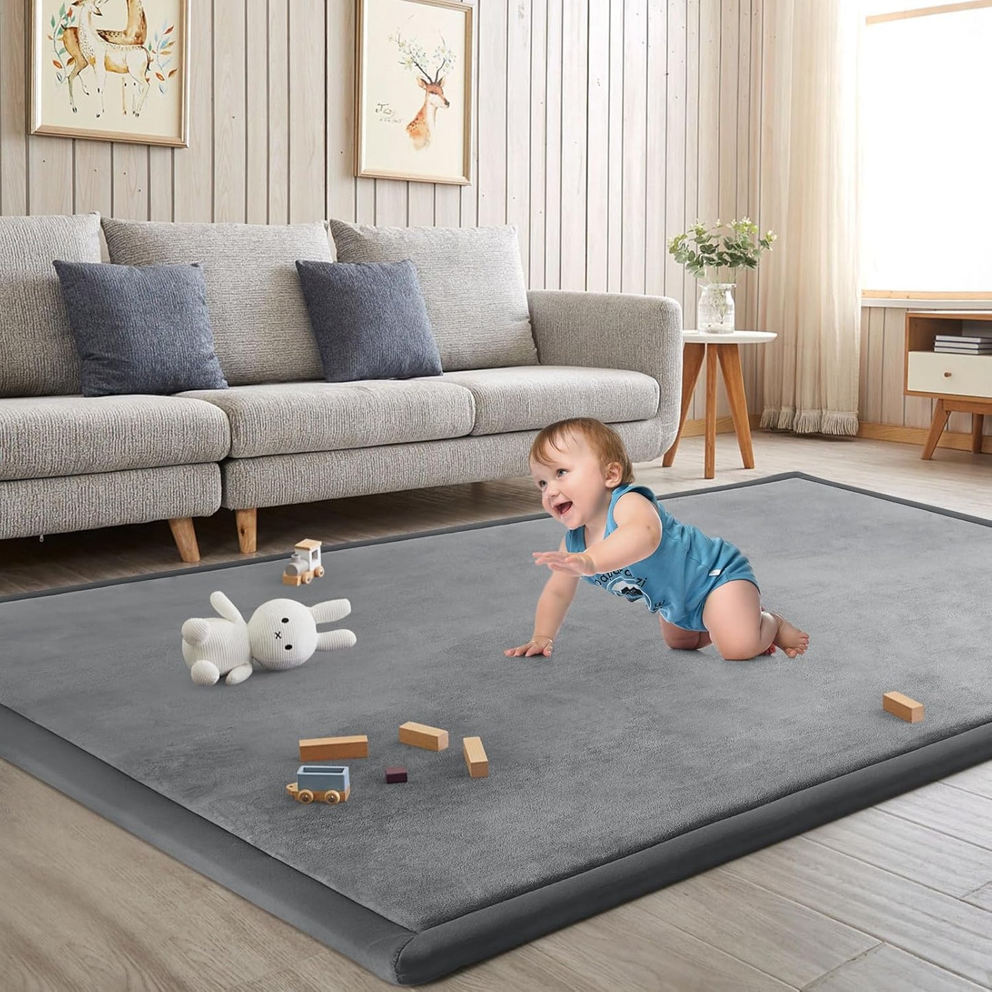 Baby Play Mat for Floor Tummy Time Mat Nursery Muscle Area Playroom Rug Tatami 79"x118" Memory Foam 1.3" Thick Crawling For Babies,Toddlers, Infants, Kids,Floor(Grey)