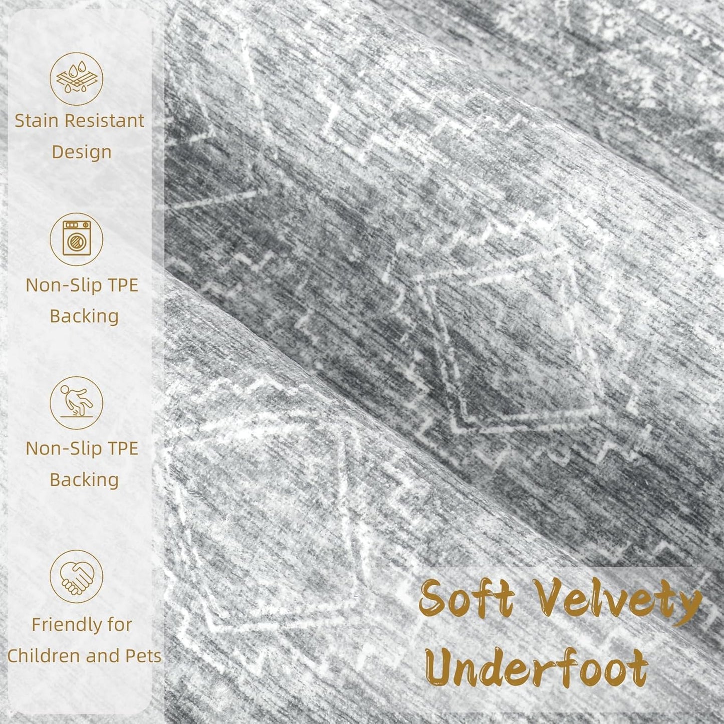 Moroccan Area Rug 2x3 - Washable Distressed Entryway Rug Non-Slip Small Rug, Soft Low-Pile Geometric Farmhouse Indoor Door Mat Floor Carpet for Entrance Bedroom Kitchen Bathroom (2 x 3, Grey)