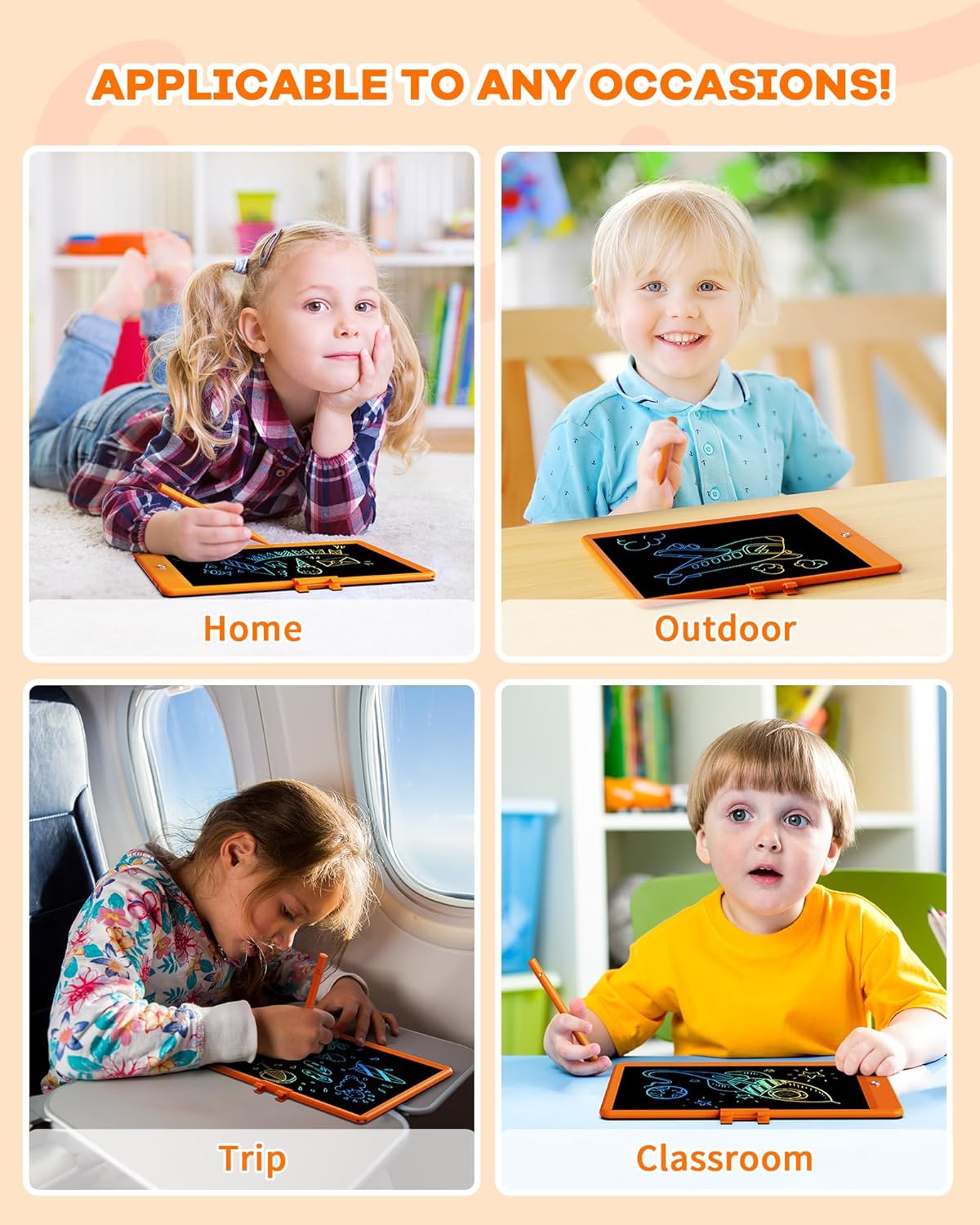 ORSEN LCD Writing Tablet 10 Inch, Colorful Doodle Board Drawing Tablet, Erasable Reusable Writing Pad, Educational for 3-8 Year Old Girls Boys(Orange)