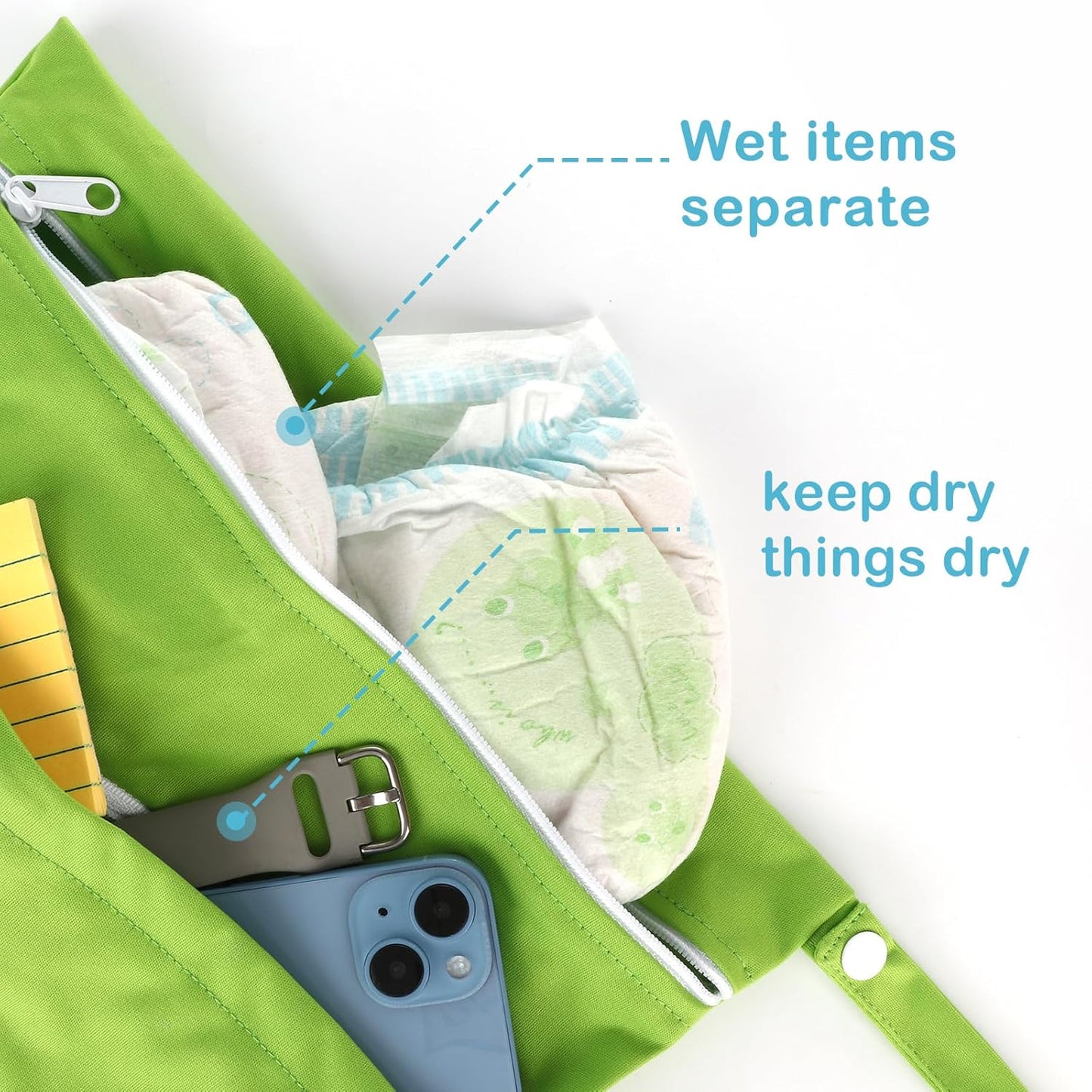 Angel Love Baby Cloth Diaper Wet/Dry Bags, 2 Pack With Two Zippered Pockets, Waterproof Washable Reusable for Travel, Beach, Pool, Gym, Swimsuits or Wet Clothes, L0109