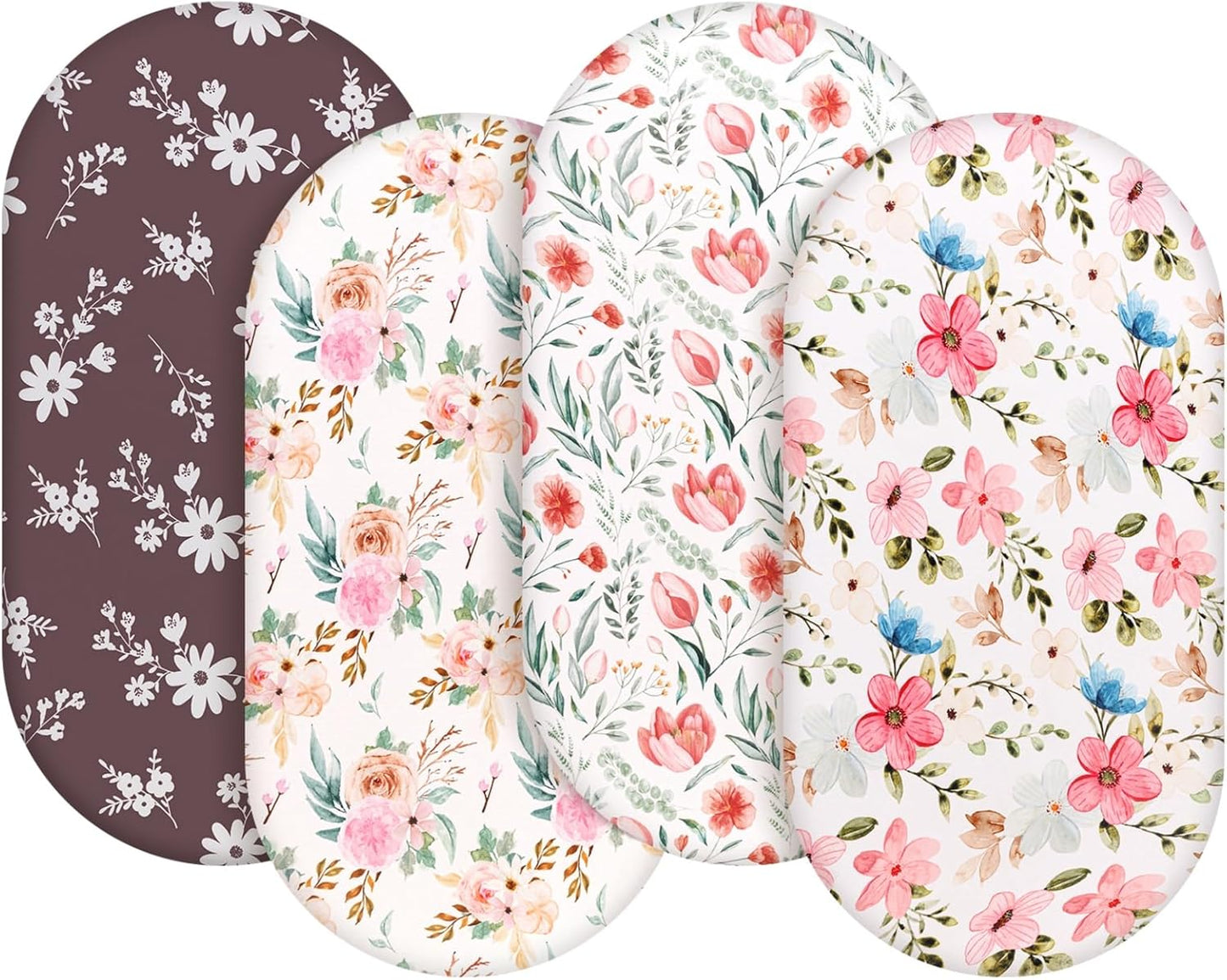 4 Pack Baby Girl Bassinet Sheets Set Soft Fitted Floral or Elephant Theme Baby Girl Mattress Covers Breathable Toddler Bed Sheets for Infant or Newborn Girls (Flower, Bassinet Sheets)