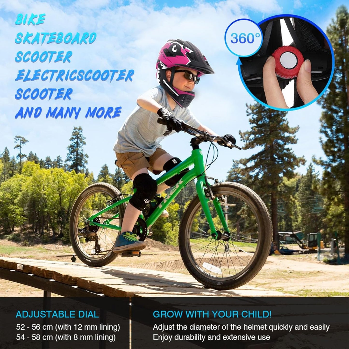 Lixada Kids Bike Helmet Adjustable Detachable Full Face Helmet for Cycling Helmet for Children Bicycle, Skateboard, Scooter, Protective Gear (20.5-22 Inches)