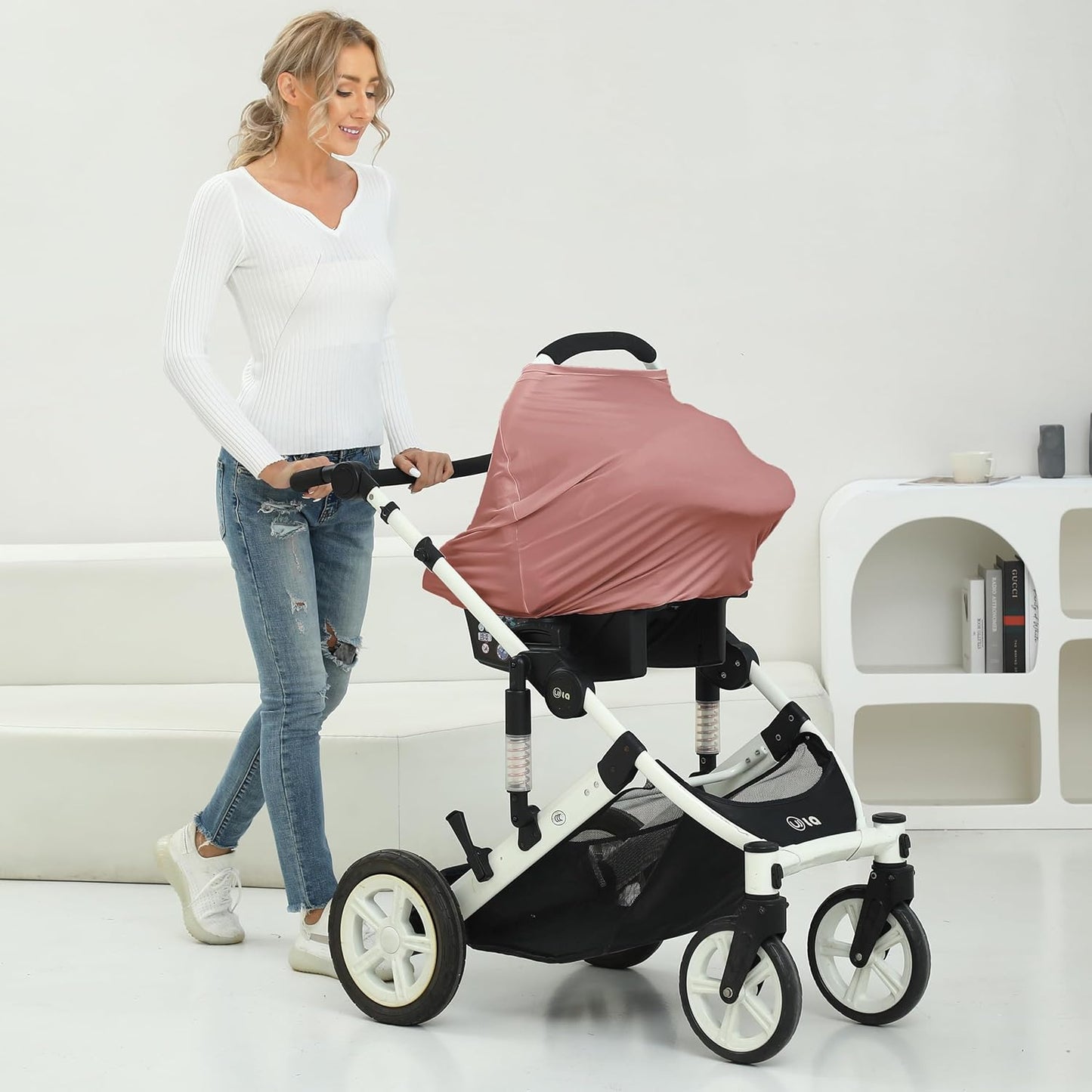 Breathable Car Seat Cover for Babies – Multi-Purpose Soft Rayon Nursing Cover for Breastfeeding, High Stretchy Infant Carseat Canopy, Stroller Cover (Smooth Rayon, Blush)