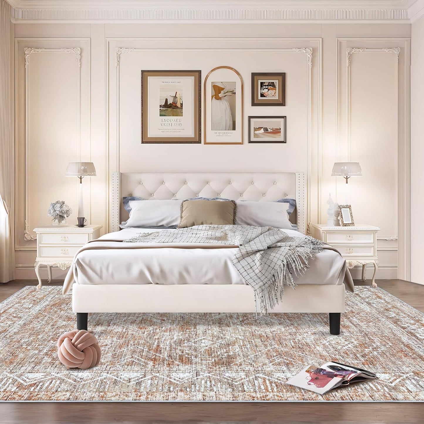 Large Living Room Area Rug 8x10 - Machine Washable Vintage Boho Moroccan Rugs Geometric Neutral Rug Non-Shedding Low Pile Distressed Farmhouse Carpet for Bedroom Nursery Classroom Dorm (8 x 10, Brown)