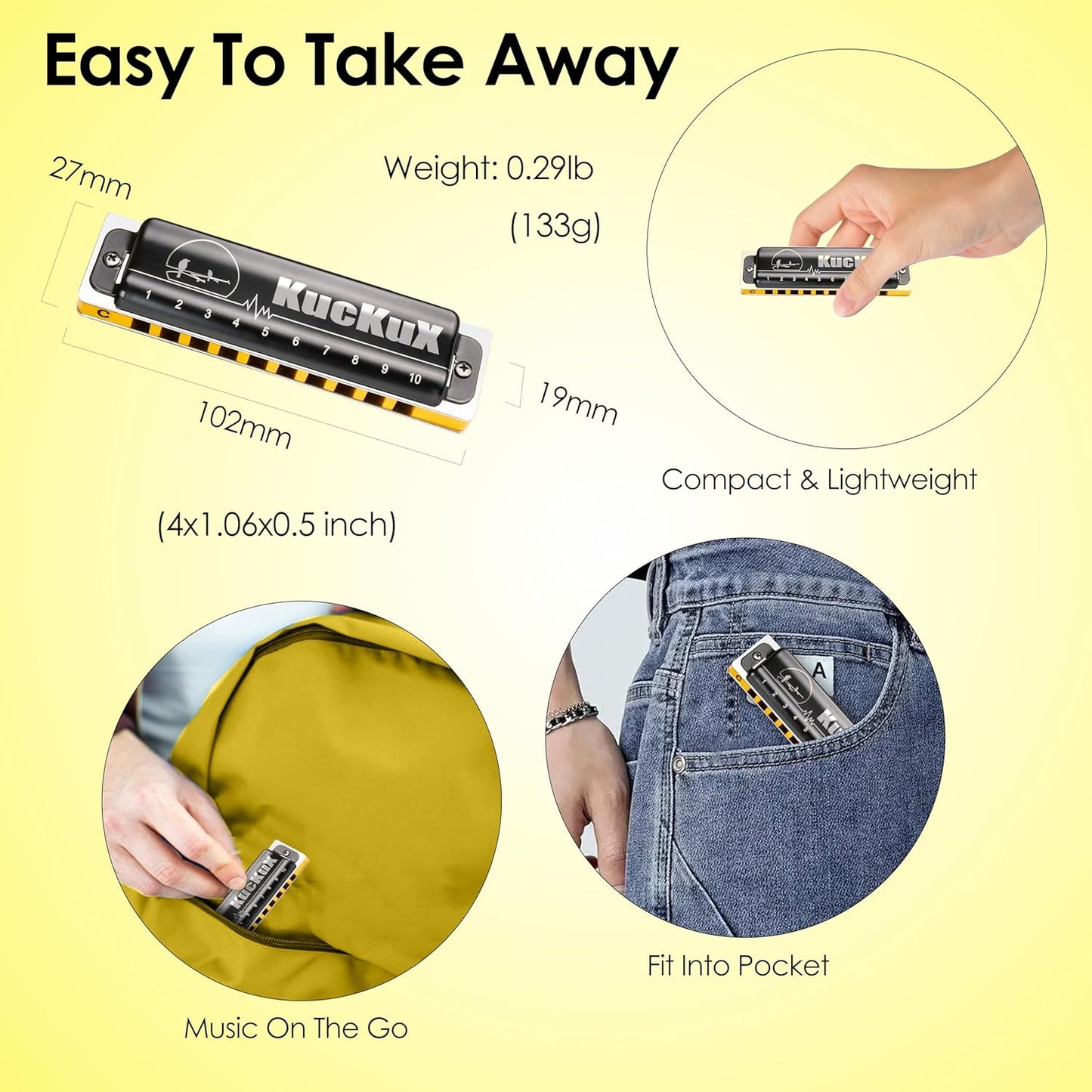 Diatonic Harmonica of F Key,Blues Mouth Organ 10 Holes 20 Tones, Reed of Phosphor Bronze, ABS Combo, Easy-Clean Cover,10 Holes Blues Harp for Adult, Beginner