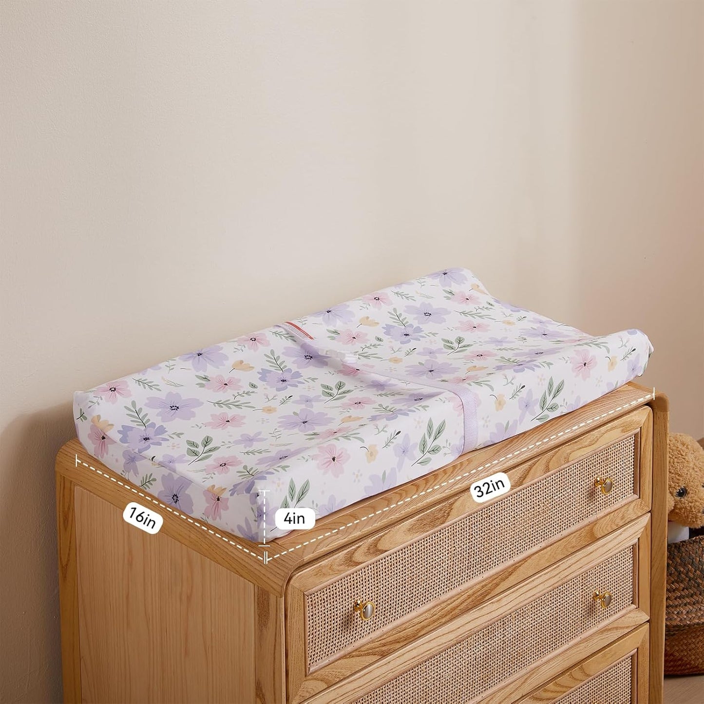 TILLYOU Changing Pad Cover Set in Soft Jersey Material - Fits 32"/34''x16 Contoured Pad for Babies, Brilliant Little Flowers and Purple