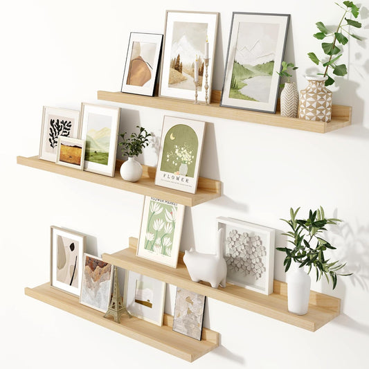 Picture Ledge Shelf, Floating Shelves Set of 4, 36 Inches Nursery Book Shelves for Toys Storage, Kids Bookshelf Wall Mounted for Living Room Bedroom Decor Books Photo Frames, Natural