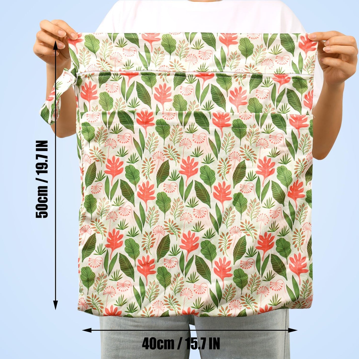 2pcs Travel Waterproof Laundry Bag, Cloth Diaper Wet Dry Bags with Handle & 2 Zipper Pockets, Reusable Washable Dirty Clothes Bag for Baby Adult Travelling Hanging, Bathing Beach Pool Daycare