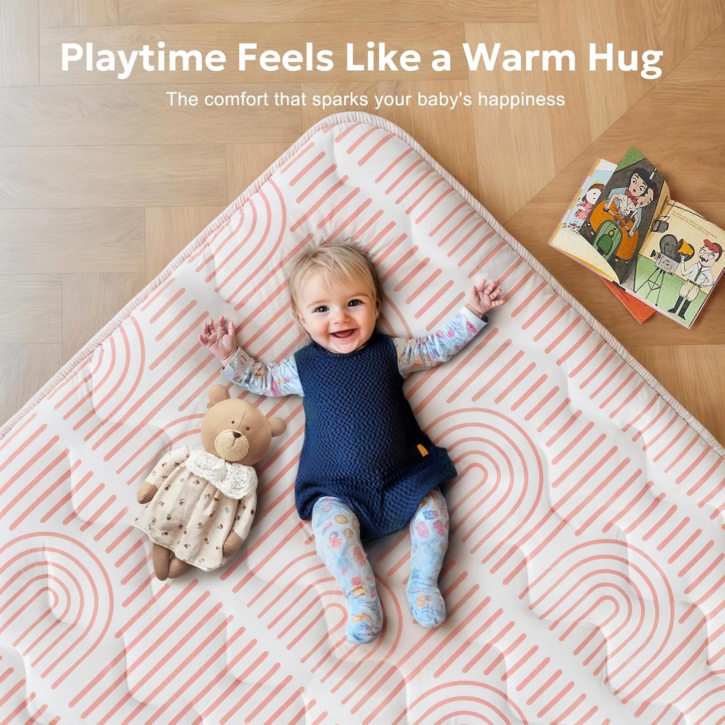 Soft Thicker Baby Mat for Floor 71"x59", Extra Large Baby Play Mat, Non-Slip Playpen Mat, Easy to Clean & Portable Playmat, Crawling Mat for Babies Toddlers, Activity Mat, Rainbow, Pink