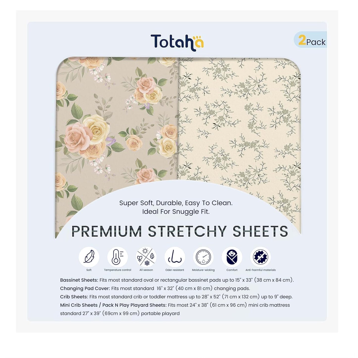 TotAha Changing Pad Cover, Buttery Soft Diaper Changing Pad Covers for Girls Boys, Super Stretchy Jersey Knit Changing Table Covers, 5'' Deep Pocket, 2 Pack