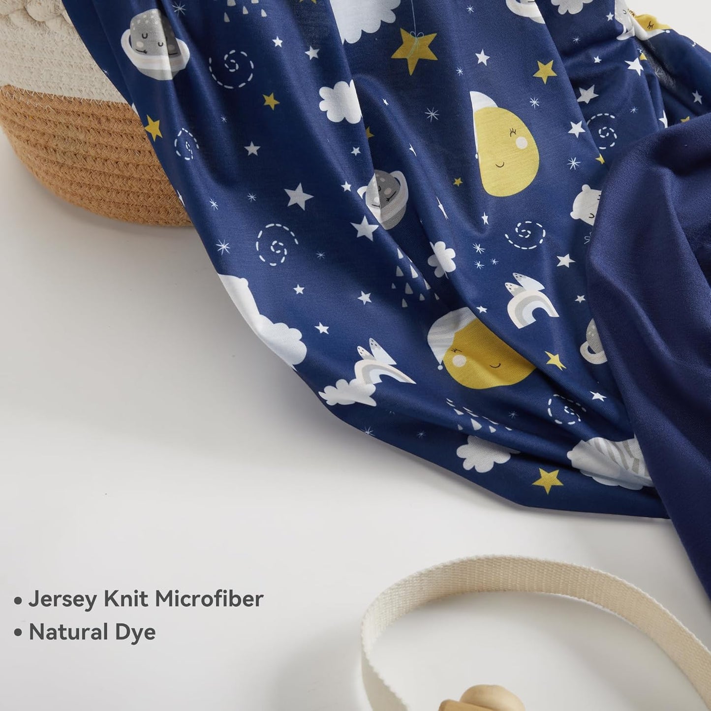 TILLYOU Changing Pad Cover Set in Soft Jersey Material - Fits 32"/34''x16 Contoured Pad for Babies, Starry Adventure and Dark Blue