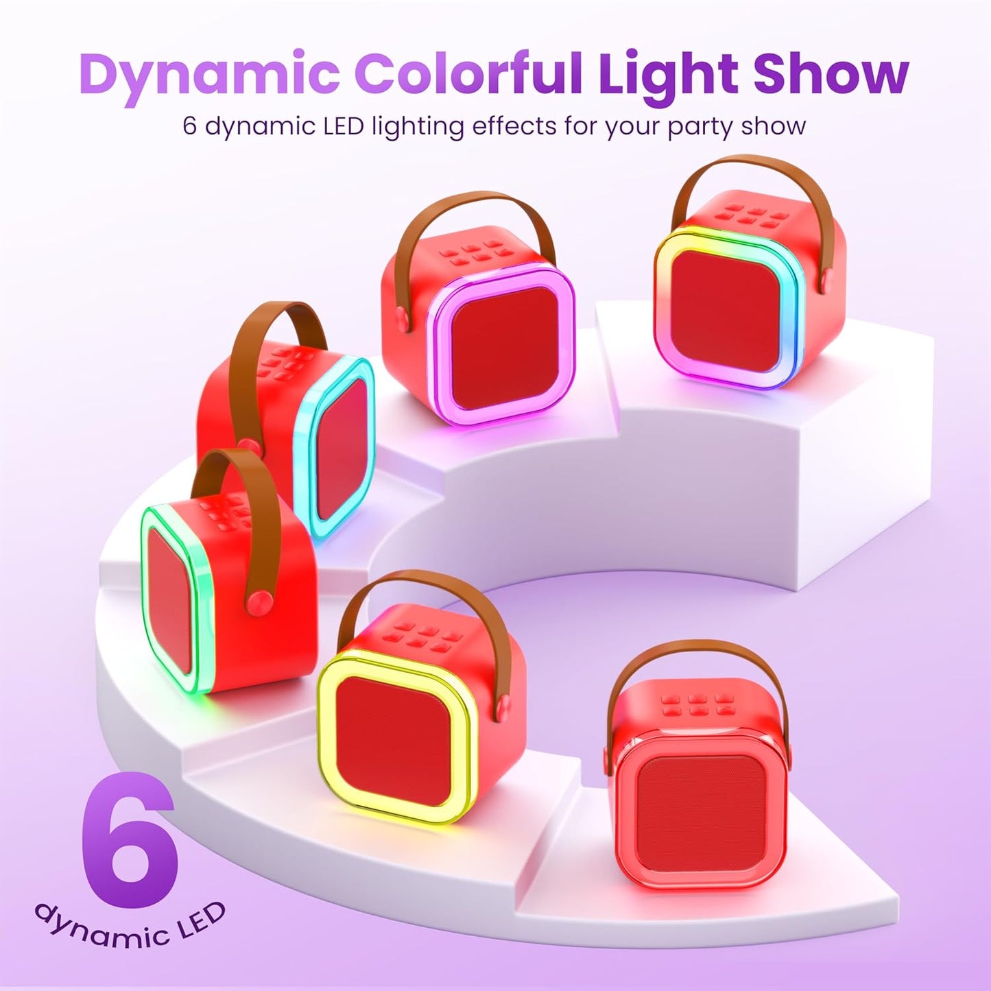 Karaoke Machine for Kids Adults, Portable Bluetooth Mini Karaoke Microphone Singing Speaker with 2 Mic and Light, for All Smartphones,Birthday, Family,Home Party(Red)