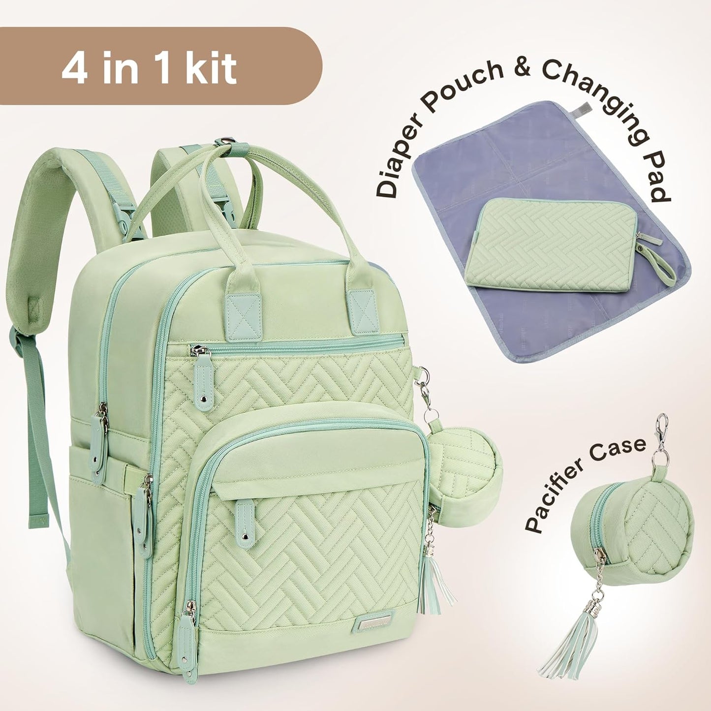 iniuniu Diaper Bag Backpack, 4 in 1 kit Large Unisex Baby Bags for Boys Girls, Waterproof Travel Back Pack with Diaper Pouch