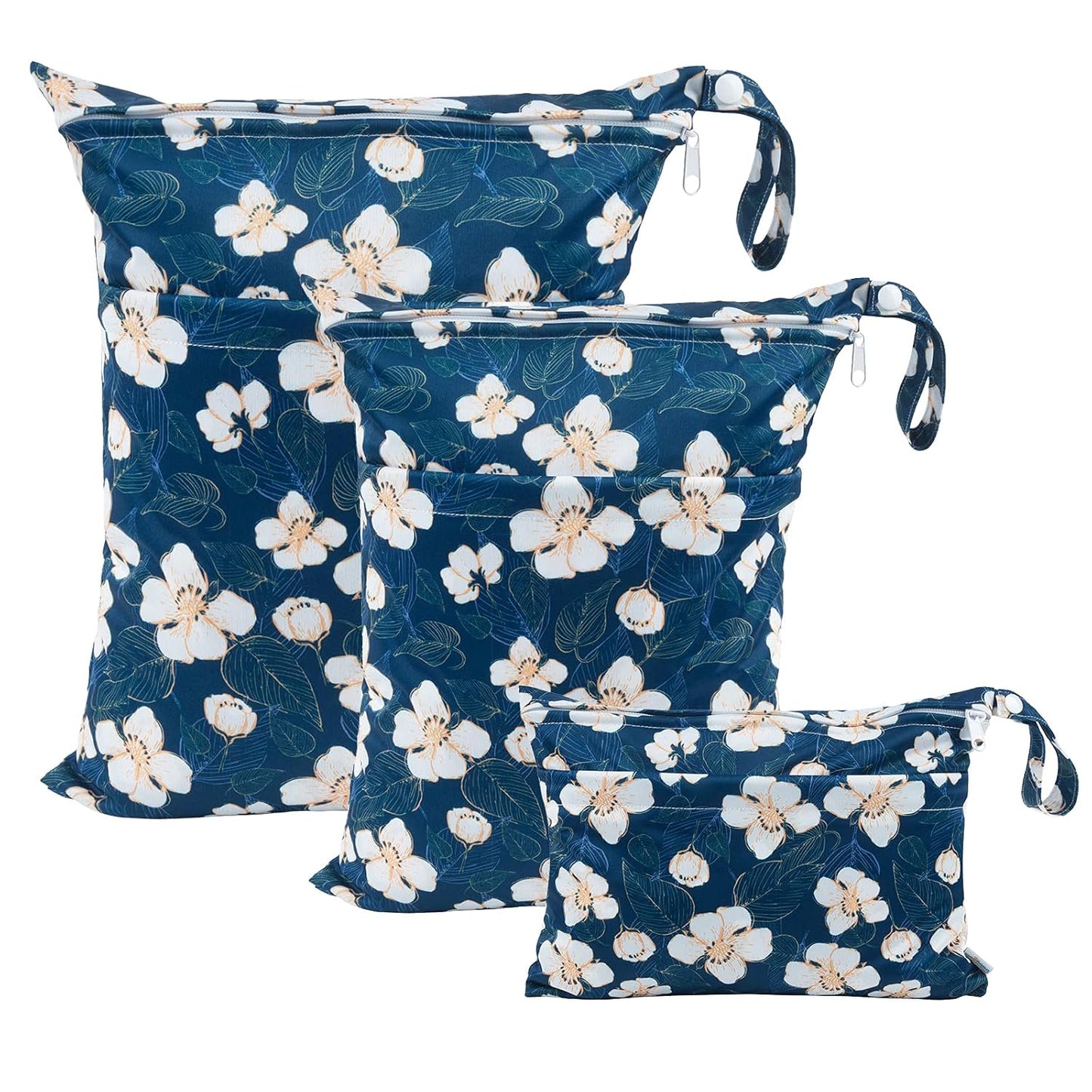 babygoal Wet Dry Bags for Baby Cloth Diapers, Washable Travel Bags, Beach, Pool, Gym Bag for Swimsuits & Wet Clothes with Two Zippered Pockets 3 Pack(S,M,L), 3SML02