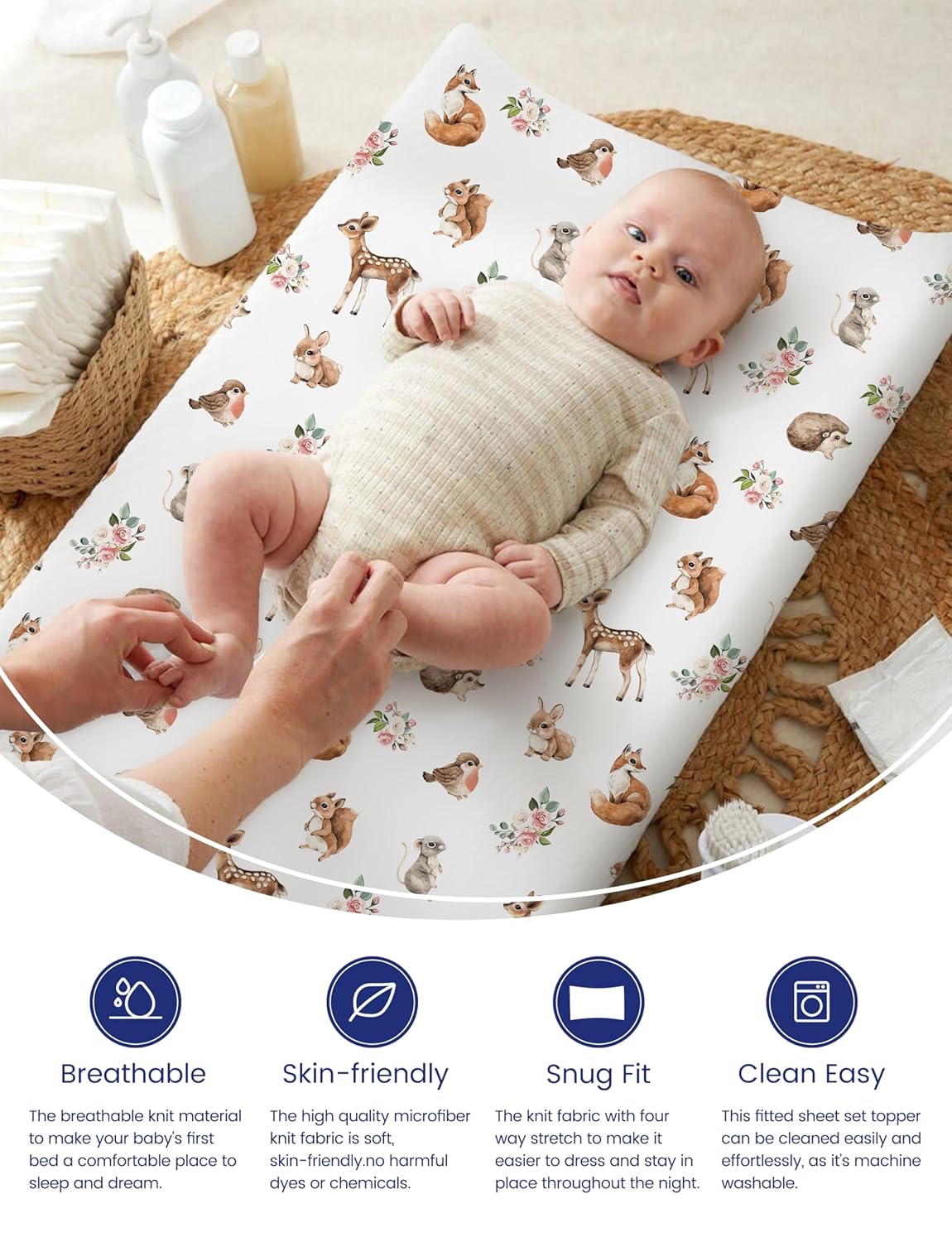 TotAha Changing Pad Cover, Buttery Soft Diaper Changing Pad Covers for Girls Boys, Super Stretchy Jersey Knit Changing Table Covers, 5'' Deep Pocket, 2 Pack