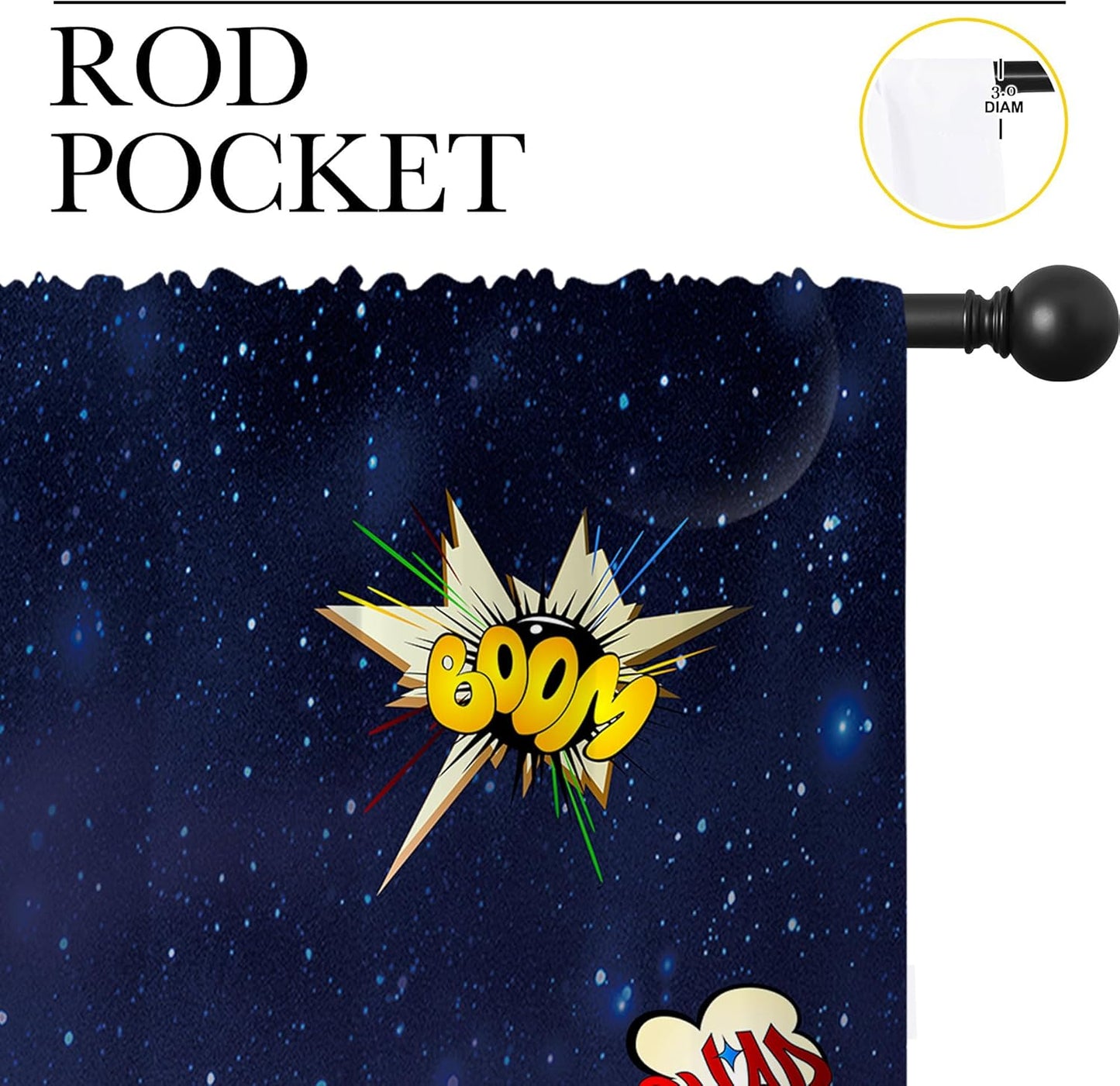 Super Hero Rod Pocket Blackout Curtains for Boy Girl Bedroom, Exploding City Starry Cartoon Skyline Thermal Insulated Home Window Drapes for Living Room Darkening, 72x63 inch