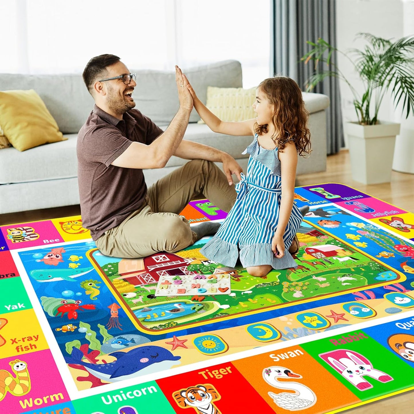 Kids Rug for Playroom, Farm Play Mat, Sea Animal Alphabet ABC Educational Rug, Floor Play Mat Carpet for Bedroom Preschool Classroom (78.7X59 INCH, Farm)