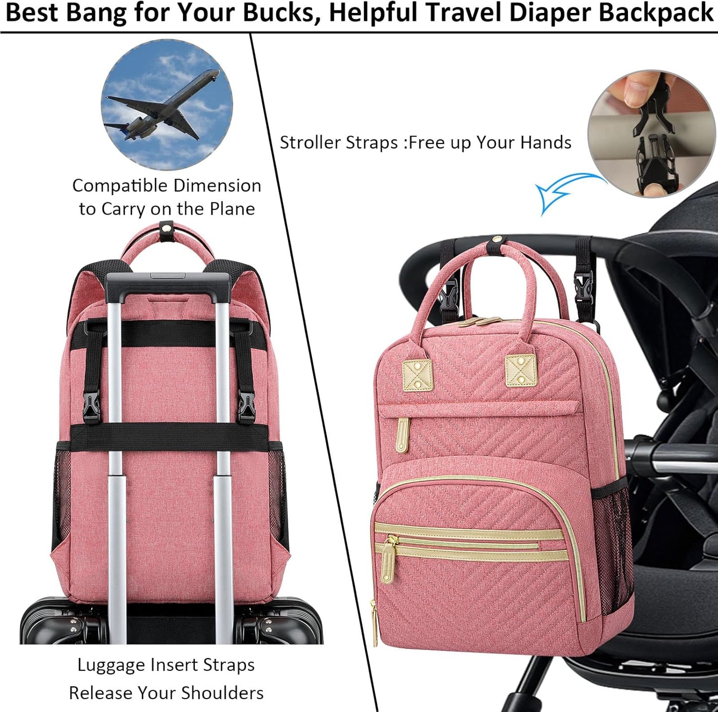 Baby Diaper Bag Backpack Tote for Women Large Capacity with Insulated Pockets Multifunctional Waterproof Diaper Bags For Baby Girl Boy Mama Maternity Travel Bag Pink