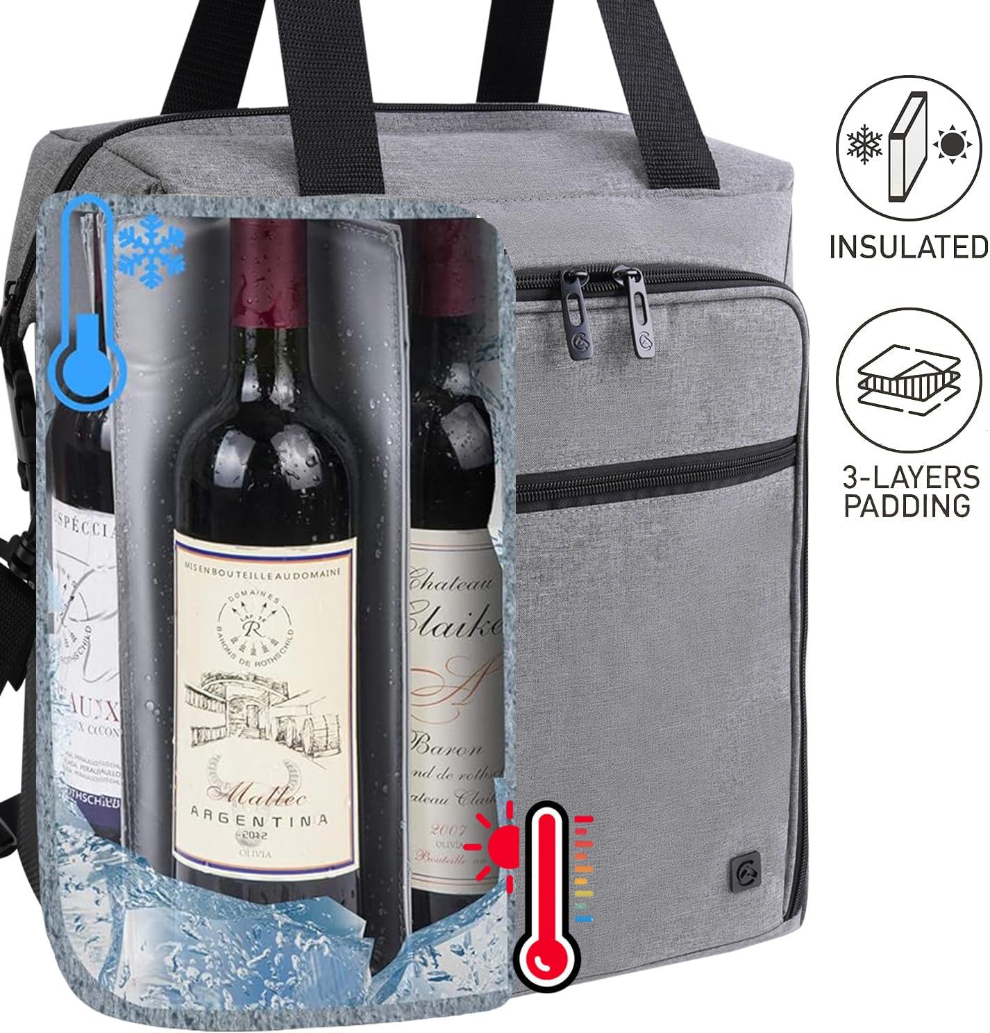 ALLCAMP 6 Bottle Wine Gift Bag - Insulated Tote Cooler, Adjustable Strap, Includes 6 Wine Glasses, Napkins & Corkscrew, Portable Travel Gifting(Gray)