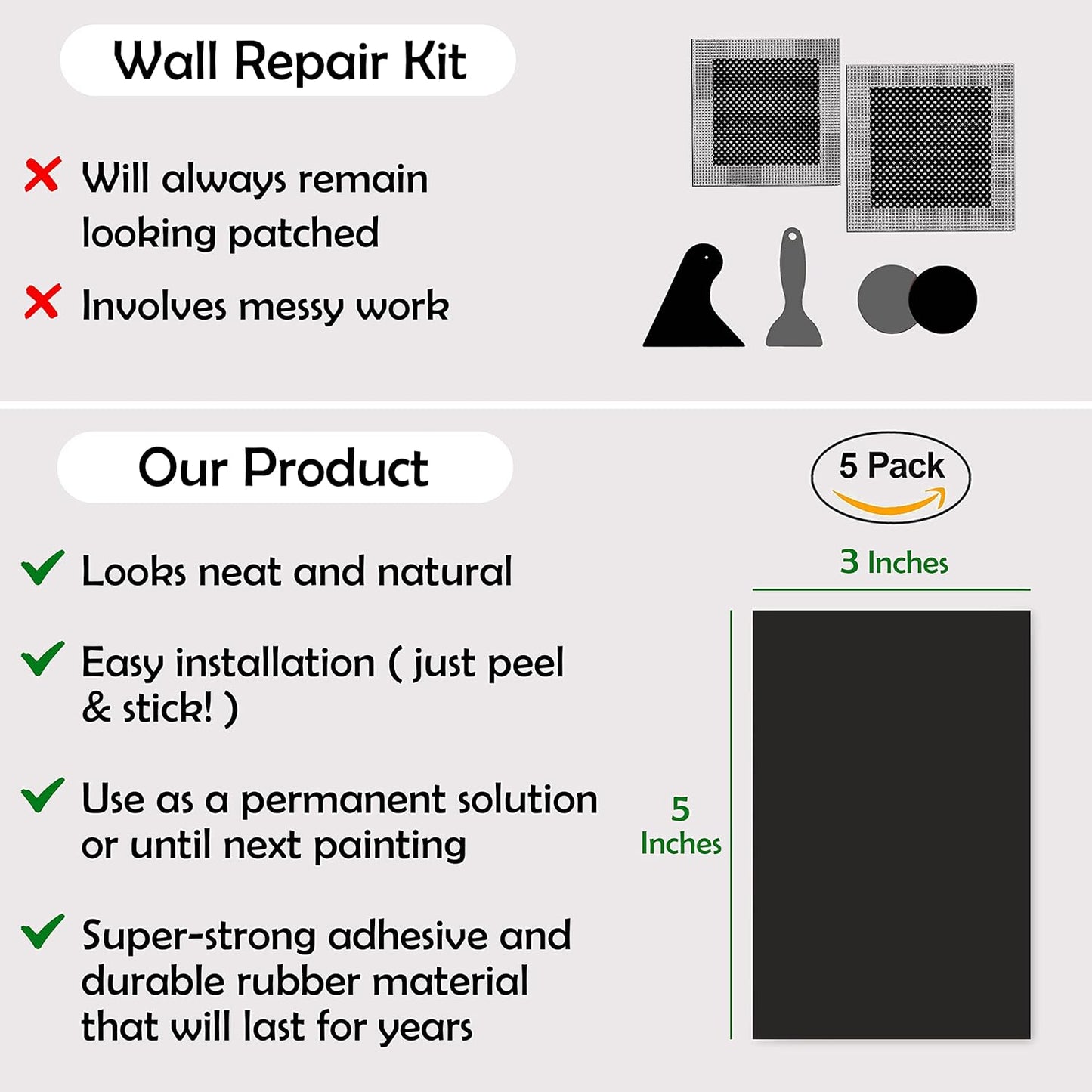 Rubber Bond Self-Adhesive Rubber Wall Outlet Cover Plate 5 Pack - Easy to Apply Peel & Stick Drywall Hole Patch - 5x3 Inch Screwless Blank Wall Plate Cover - Premium Rubber Wall Hole Cover (Black)