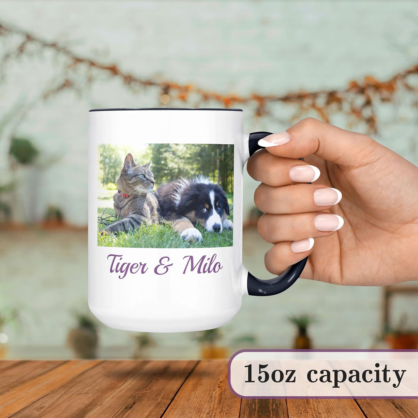 Personalized Coffee Mug, Custom Photo Text 15 Oz Ceramic Mug, Customized Picture Name Tea Cup, Unique Gift Idea, Taza Cafe Personalizadas Fotos, Cute Custom Gifts Mom Women Men, Father's Day, Black