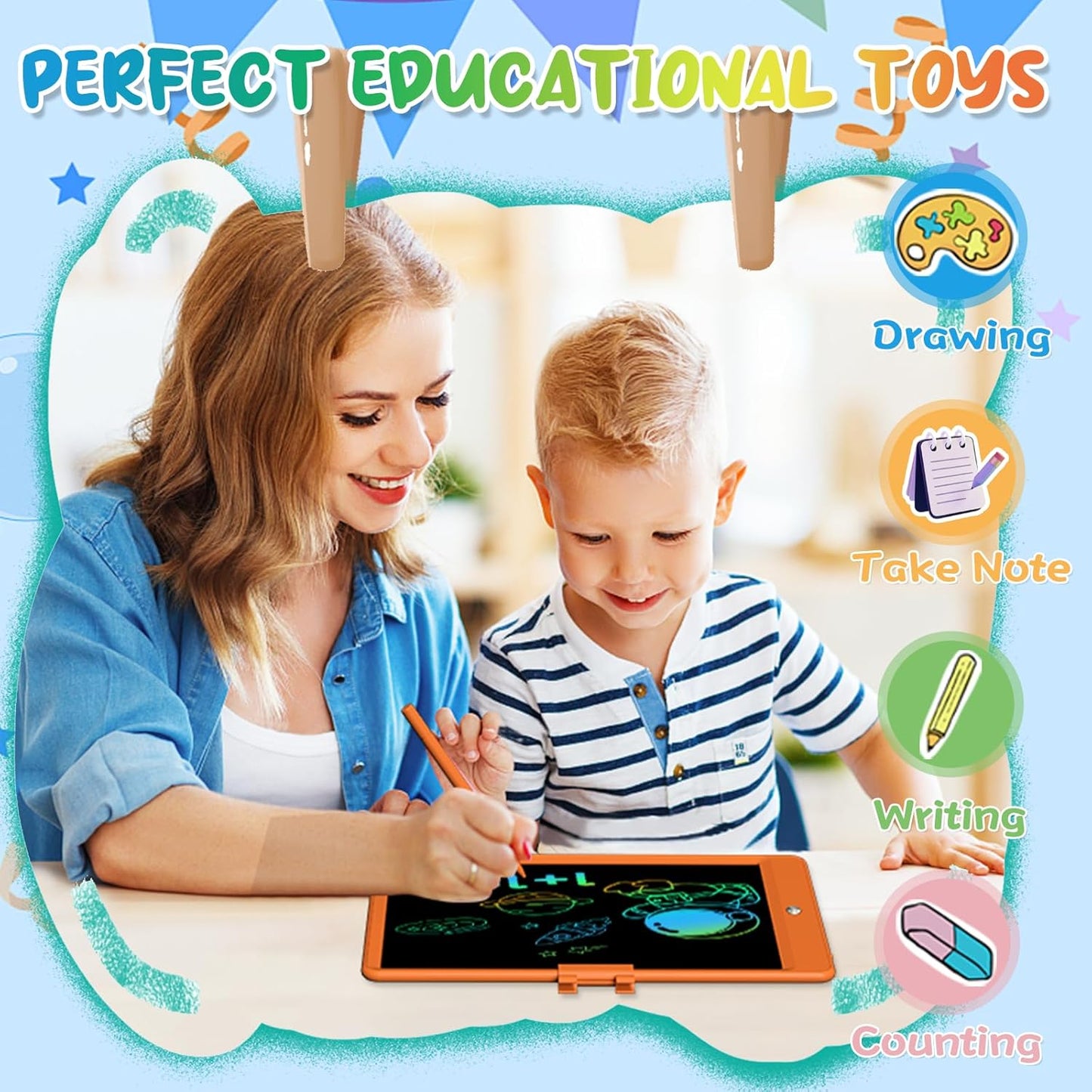 10 Inch LCD Writing Tablet for Kids 4 Pack Reusable Drawing Pad Colorful Toddler Writing Board Electronic Drawing Tablet Educational and Learning Toys for 3-8 Years Old Boys Girls