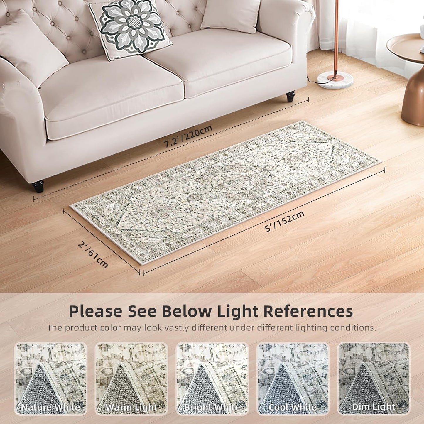 Runner Rug 2x5 Rug Boho Small Washable Area Rugs for Entryway Bathroom Kitchen, Hallway Runner Rugs Soft Low Pile Non-Slip Rubber Backing Oriental(Border Cream