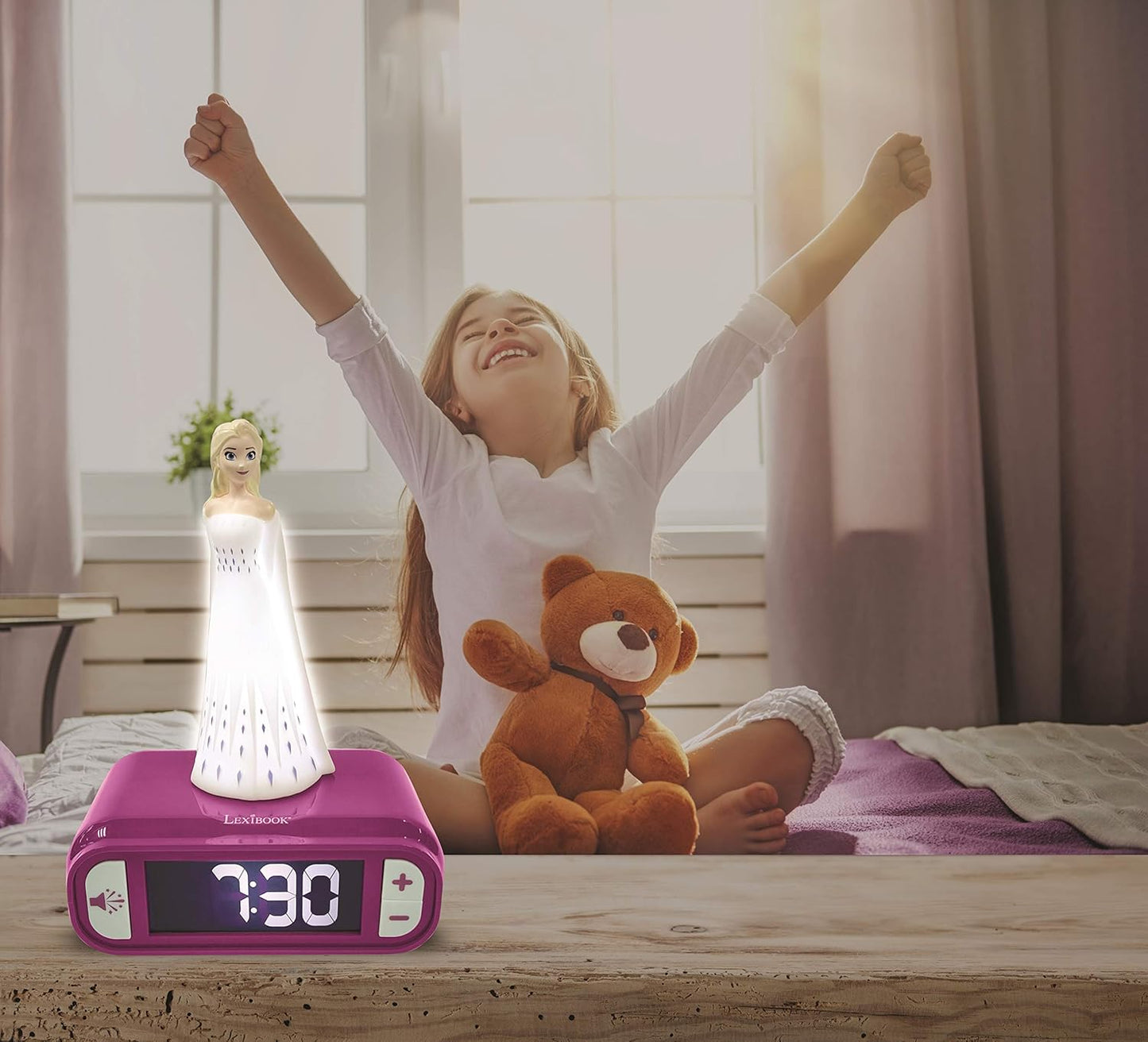 LEXiBOOK - Disney Frozen 2 Elsa Digital Alarm Clock for Kids with Night Light and Snooze, Childrens Clock, Luminous Elsa, Frozen Sound Effects, Blue Colour - RL800FZ