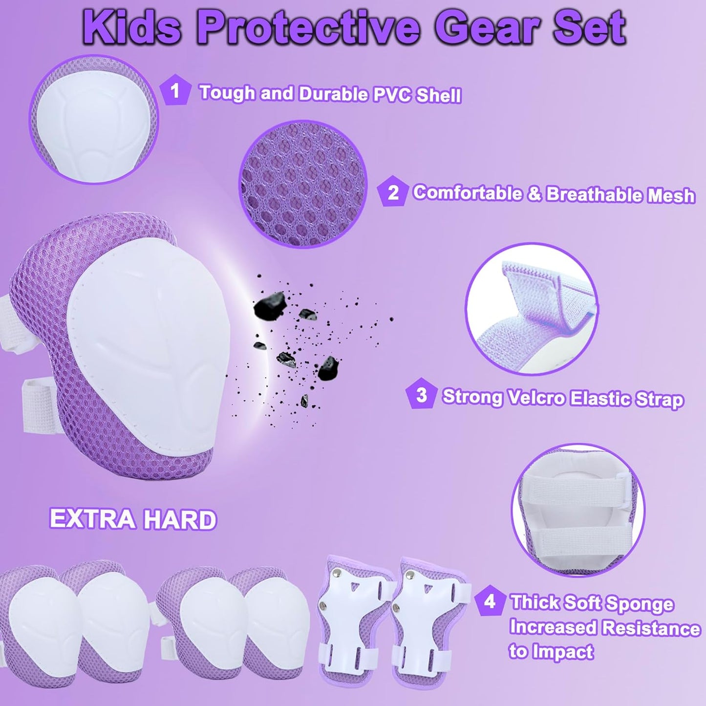 Kids Helmet Adjustable for Kids Ages 3-8 Years Old Boys Girls, Toddler Helmet with Protective Sports Gear Set Knee Elbow Pads Wrist Guards for Cycling Skateboard Scooter