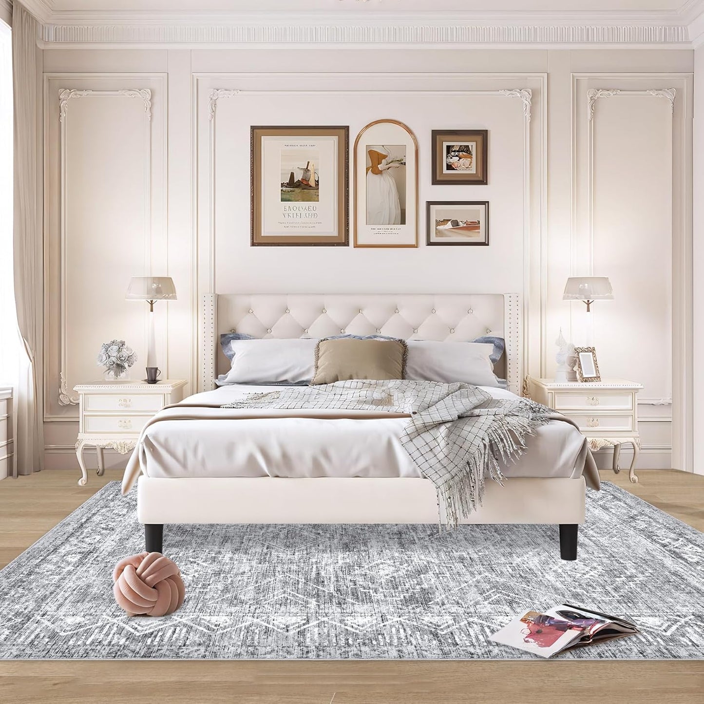 Moroccan Large Area Rug 6x9 - Soft Machine Washable Geometric Boho Distressed Farmhouse Rug Morden Stain Resistant Indoor Floor Carpet for Bedroom Dining Table Nursery Home Office (6 x 9, Grey)