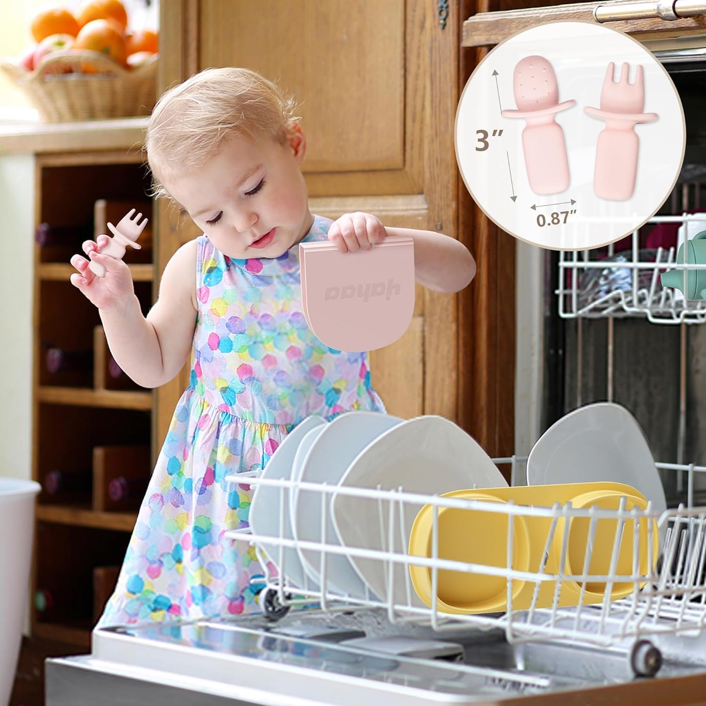 Silicone Foldable Novelty Dinner Plates,Baby Plates Travel Essential with Forks and Spoons,Microwave & Dishwasher Safe,Lemon