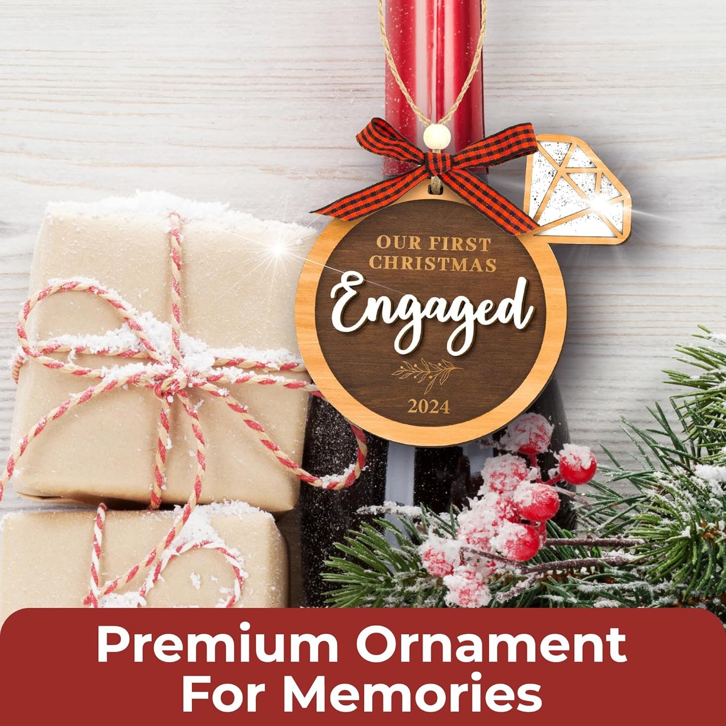 Our First Christmas Engaged Ornament 2024 - Wood Engagement Ornament 2024, Funny Engagement Gifts for Couples, Happy Newly Engaged Christmas Ornament 2024 for Bride