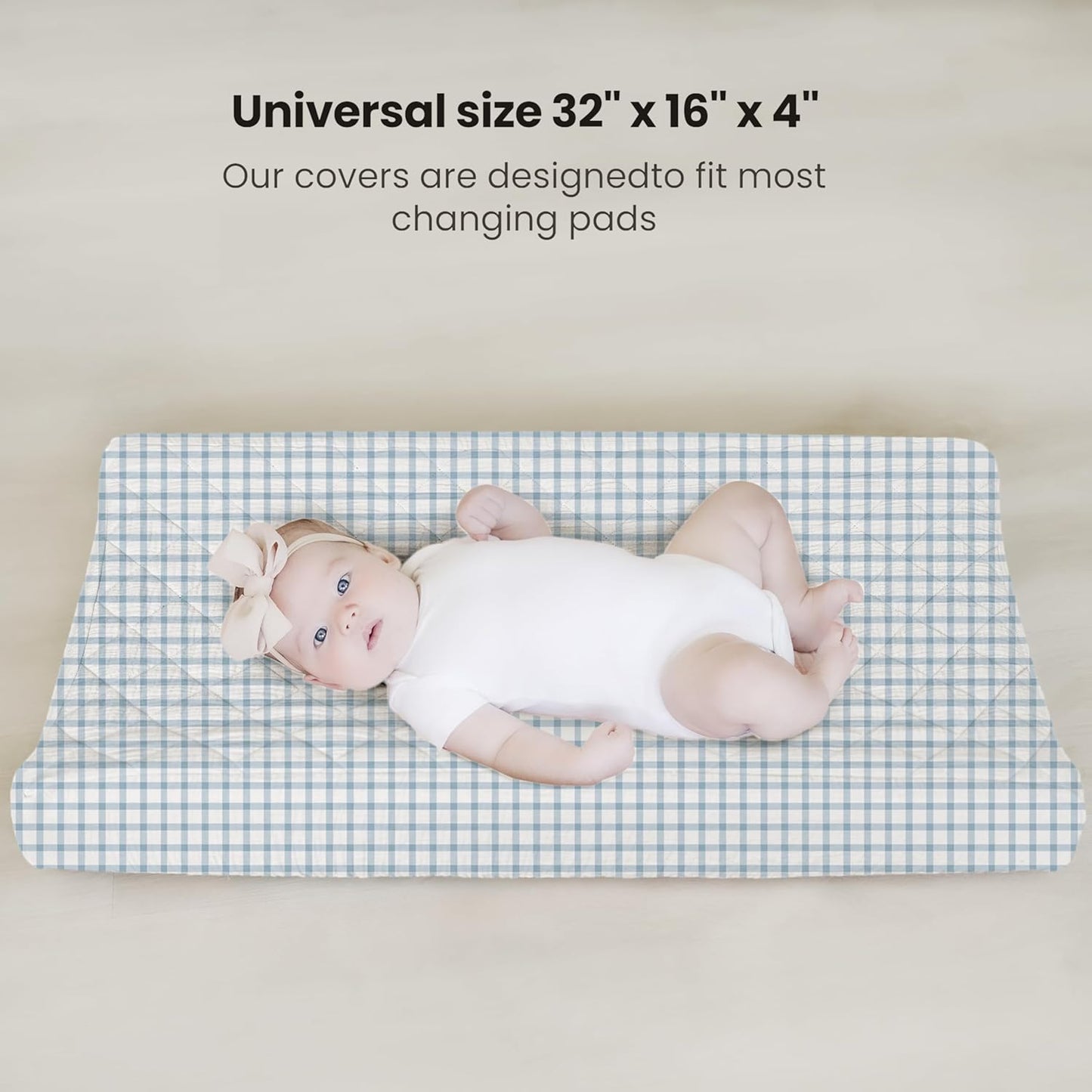 Konssy Waterproof Muslin Changing Pad Cover 2 Pack, Quilted Cotton Fitted Diaper Changing Table Cover, Soft Changing Pad Sheets for Girls Boys (Blue Gingham Blossom)
