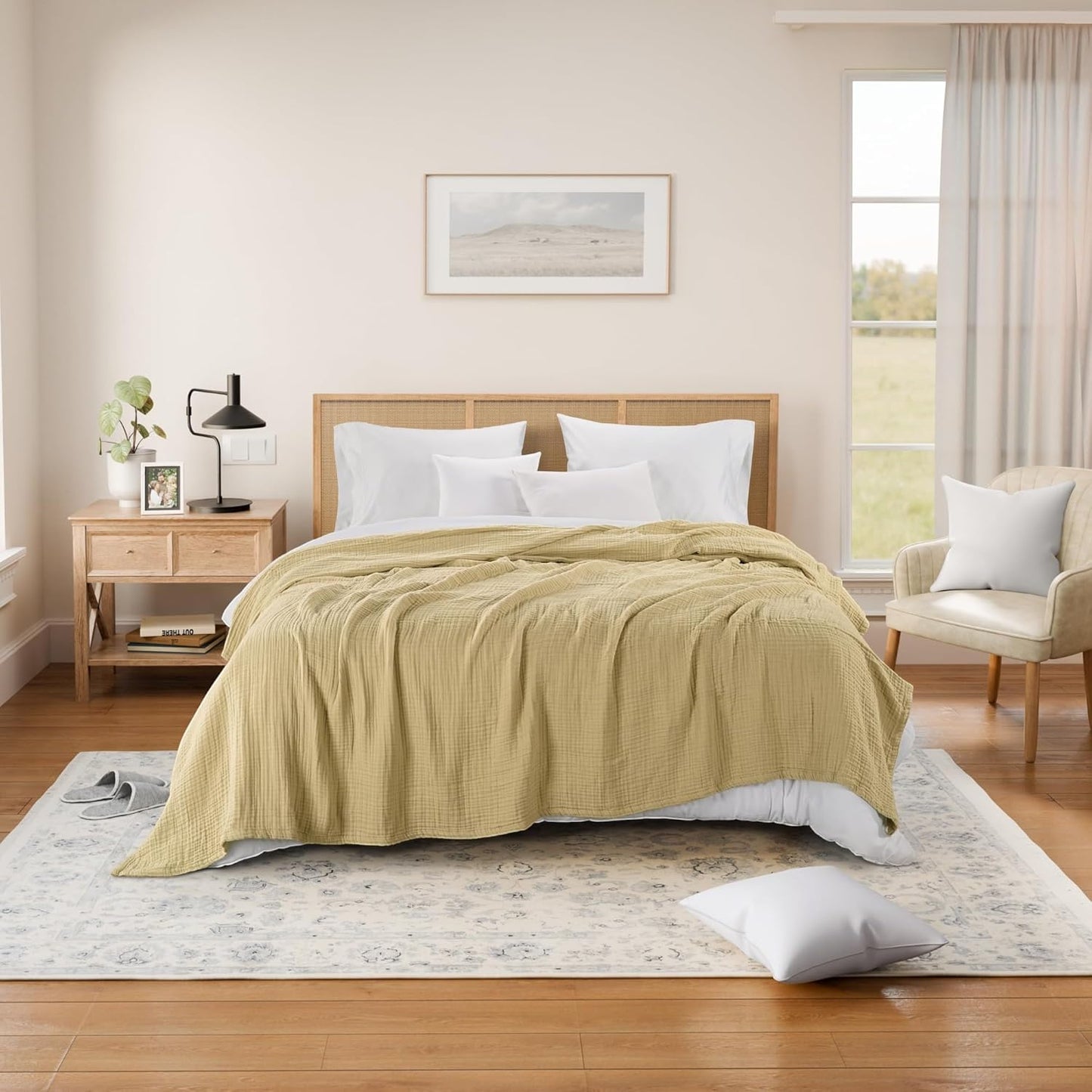Threadmill Summer Muslin Twin Blanket | 4-Layer Gauze for Couch or Bed | Cozy All-Season Lightweight | 100% Cotton Ideal for Bed| Blanket