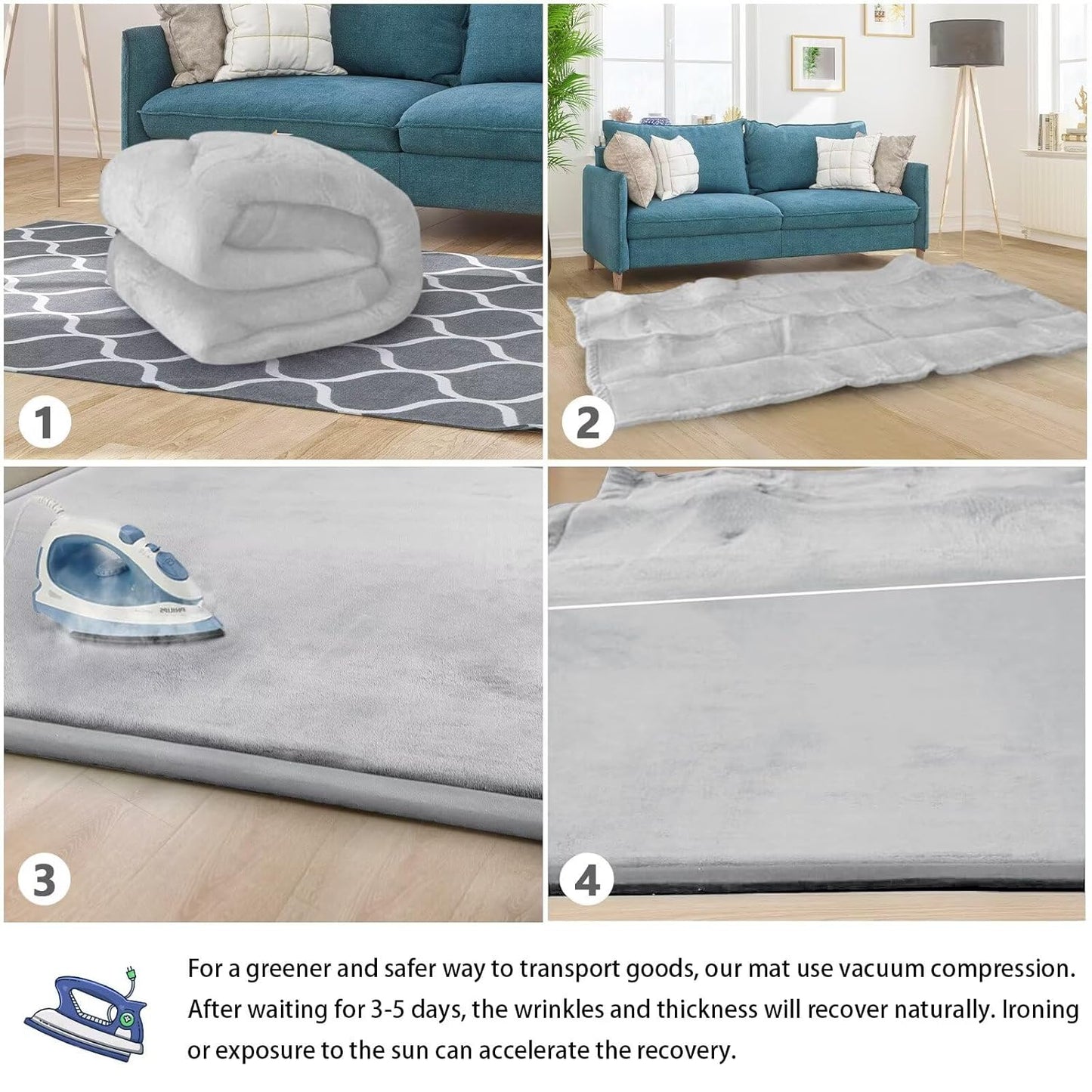 Baby Play Mat for Floor Tummy Time Nursery Rug Muscle Area Playroom Rug Tatami Mat 13'1"x6'7" Memory Foam 1.3" Thick Crawling for Babies,Toddlers, Infants, Kids(Light Gray)