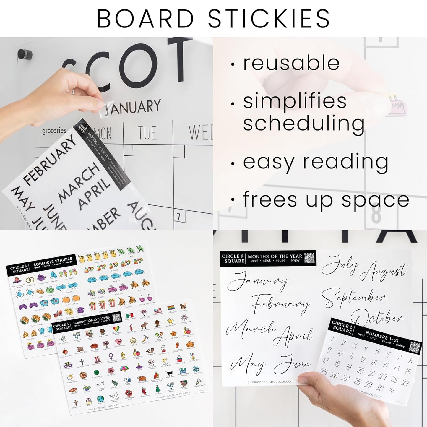 Personalized Clear Acrylic Calendar for Wall, Calendar Whiteboard for Wall, Dry Erase Wall Calendar, Wall Calendar Organizer System for Home (Cursive, White, 31"W x 23"H)