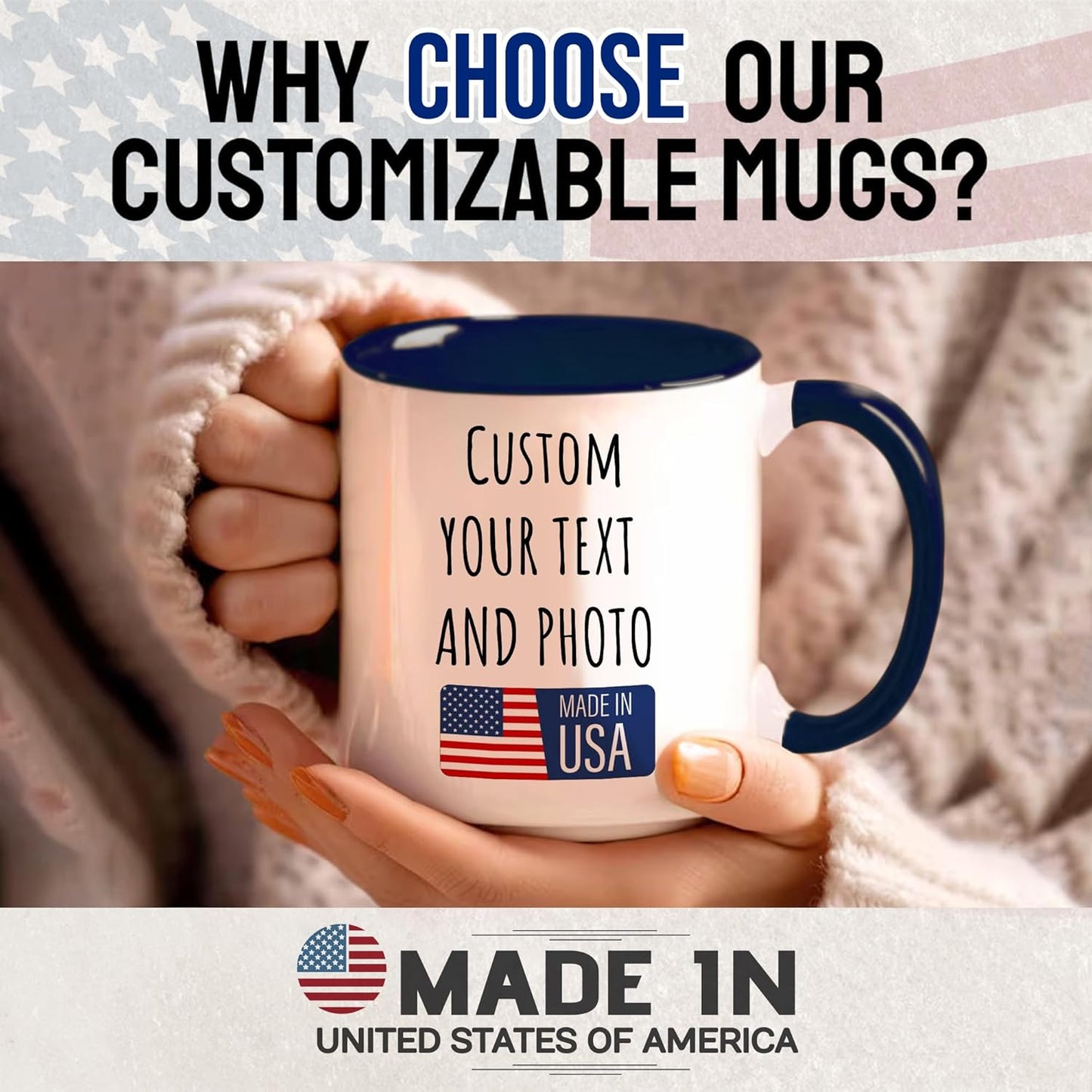 Custom Mug Upload Your Picture Personalized Coffee Mug with Photo Text Name Customized Cup Unique Ideas Gifts for Men Women Mom Dad Girlfriend Boyfriend Friend Family (Dark Blue, 15oz)