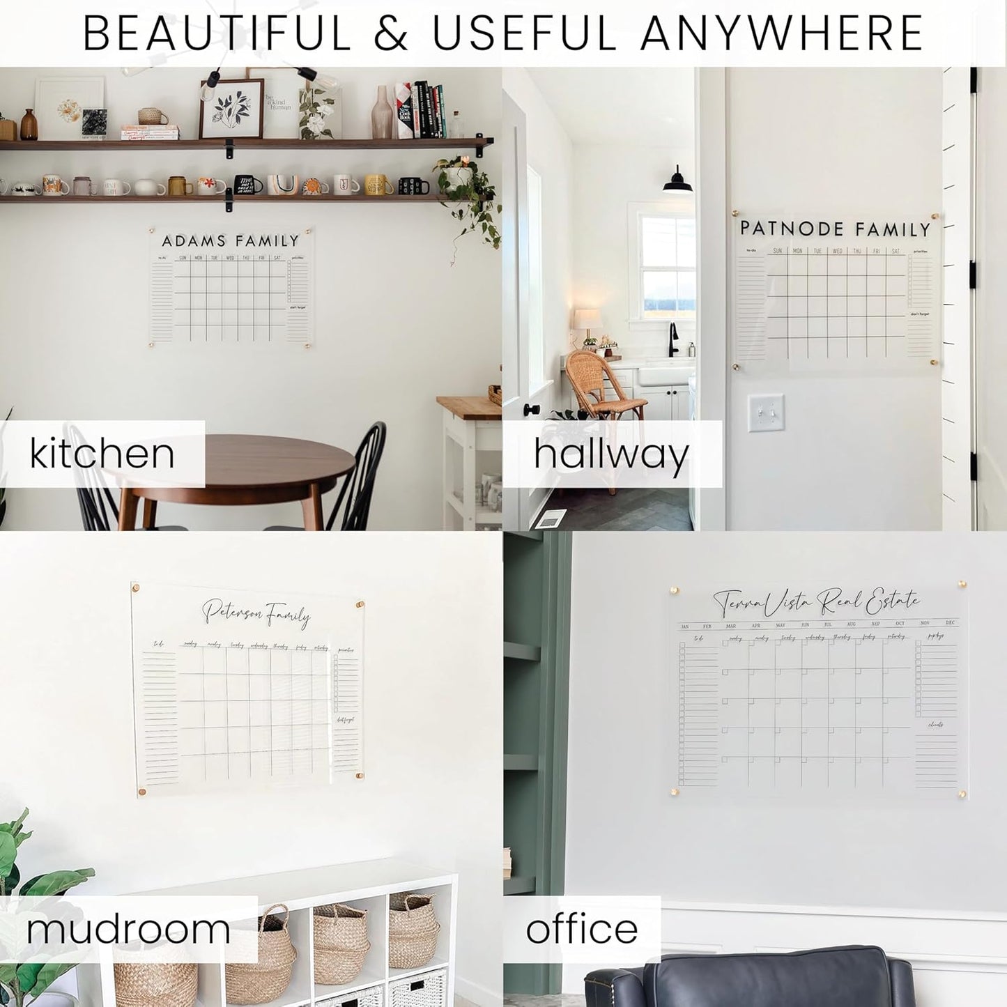 Personalized Clear Acrylic Calendar for Wall, Calendar Whiteboard for Wall, Dry Erase Wall Calendar, Wall Calendar Organizer System for Home (Block, Jade, 31"W x 23"H)