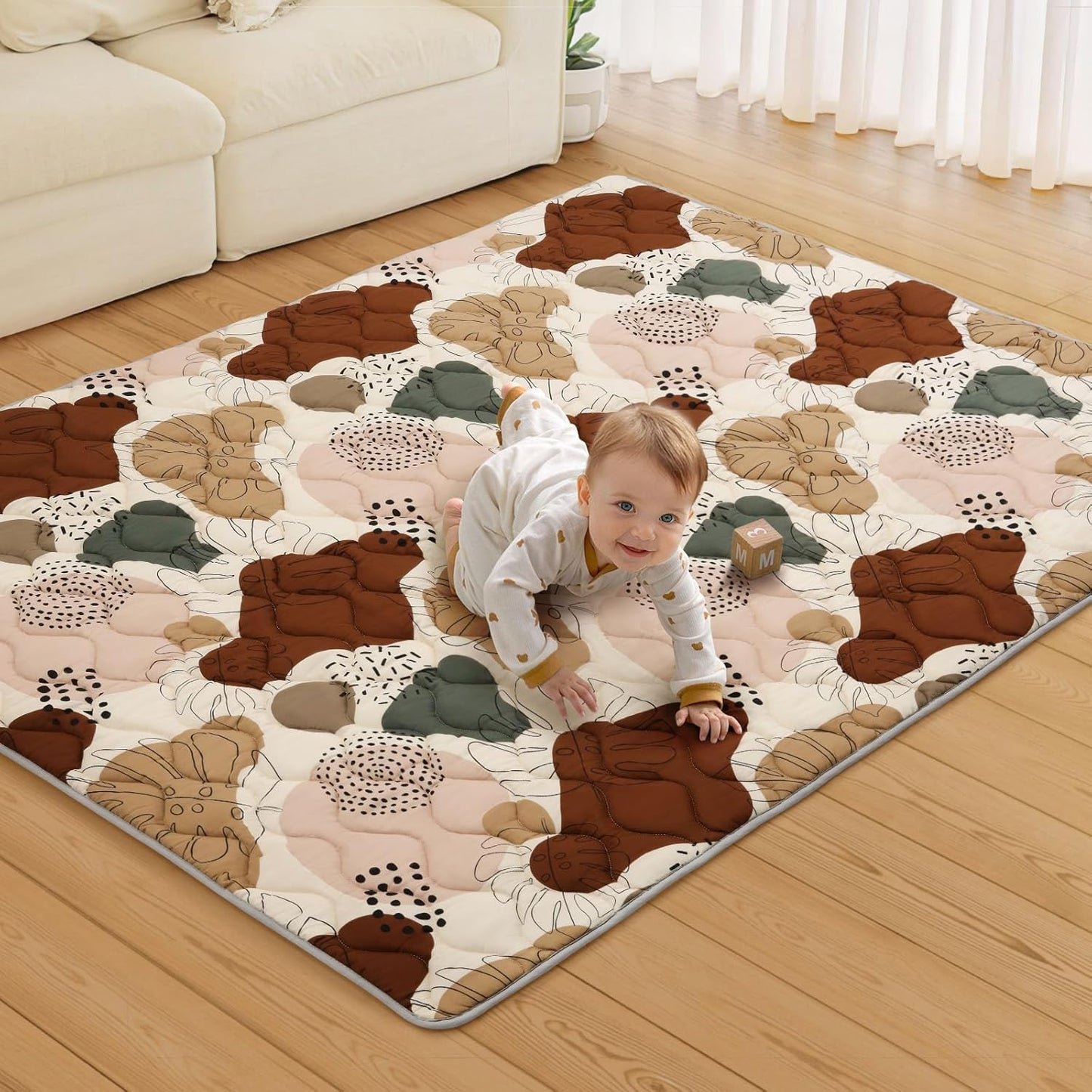 Blissful Diary Baby Play Mats for Floor, 71x59 Inch Extra Thicker & Large Soft Cushioning Foam Playmats for Babies and Toddlers, Foldable Washable Baby Crawling Mat for Playpen, Boho Design