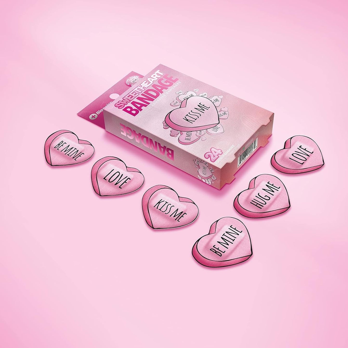 BioSwiss Bandages, Valentine Valentine Heart Shaped Self Adhesive Bandage, Latex Free Sterile Wound Care, Fun First Aid Kit Supplies for Kids, 24 Count