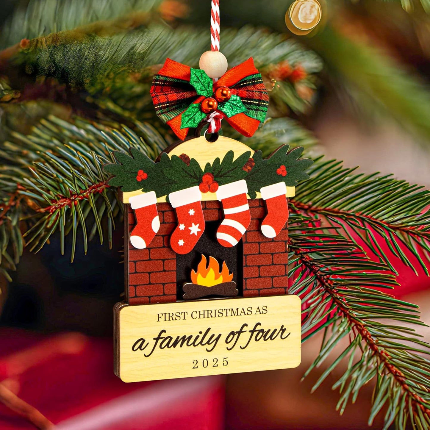 Family of 4 Christmas Ornament 2025 - First Christmas As A Family of Four Ornament, Unique New Parents Gifts Baby First Ornaments for Xmas Tree Decorations