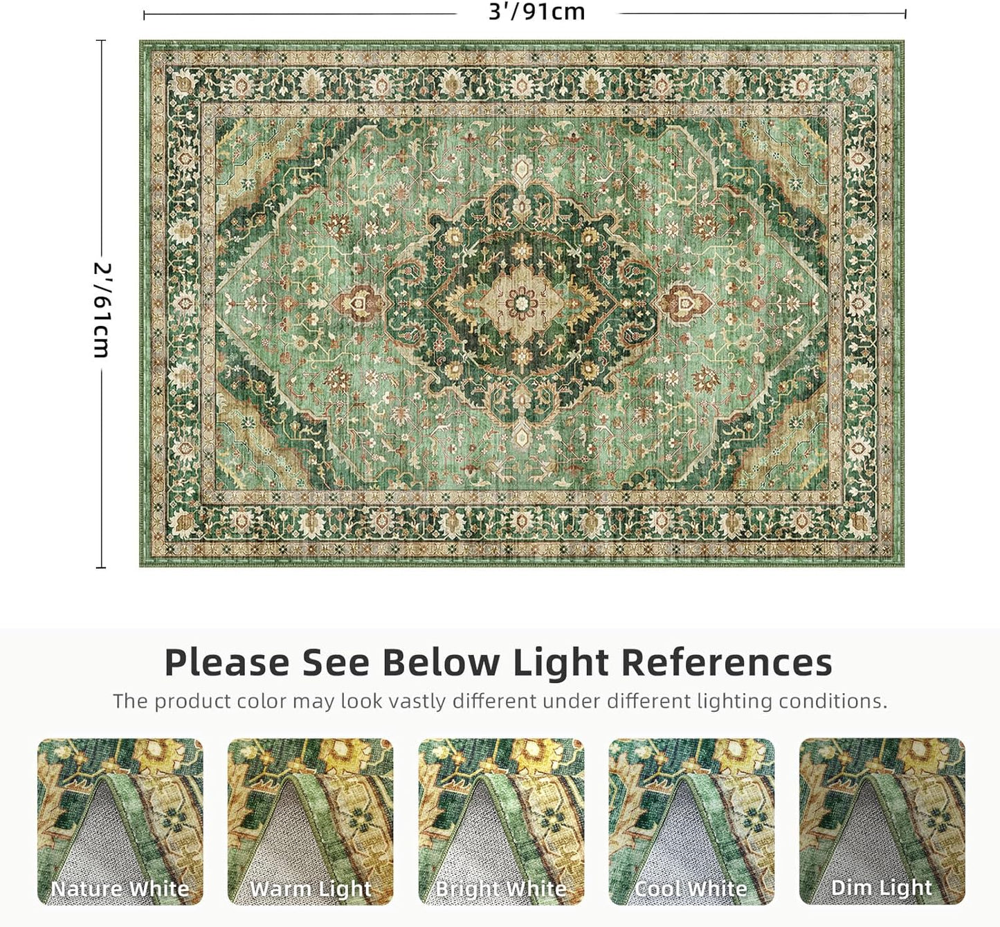 Green Area Rug Entryway Rugs for Bedroom Bathroom Kitchen - 2x3 Small Soft Rugs Low Pile Keep Off Rug Carpet Washable Rug Oriental Indoor Boho Area Rug Cute 2x3ft