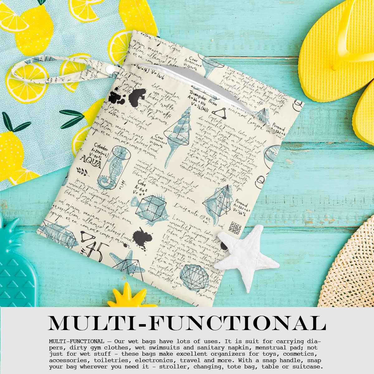 Wet Bag, Wet Dry Bag, Wet Bag for Swimsuit, Travel, Beach, Pool, Diapers, Dirty Yoga Gym Clothes, Makeup Bag, Waterproof Reusable Beach Bag Ocean Decor Starfish Sea Horse Anchor