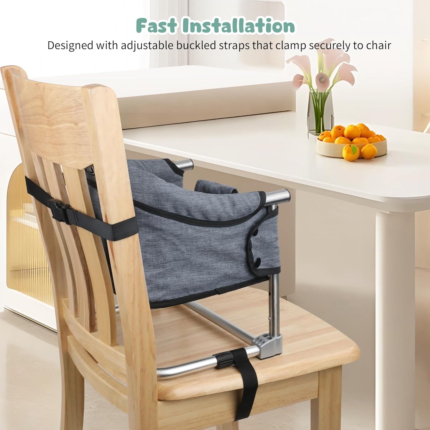 Booster Seat for Dining Table: Portable Toddler Booster Chair with Safety Buckle and Height Adjustable, Foldable Baby Feeding Chair, Kids High Chair Booster Seat for Kitchen Home Travel - Red