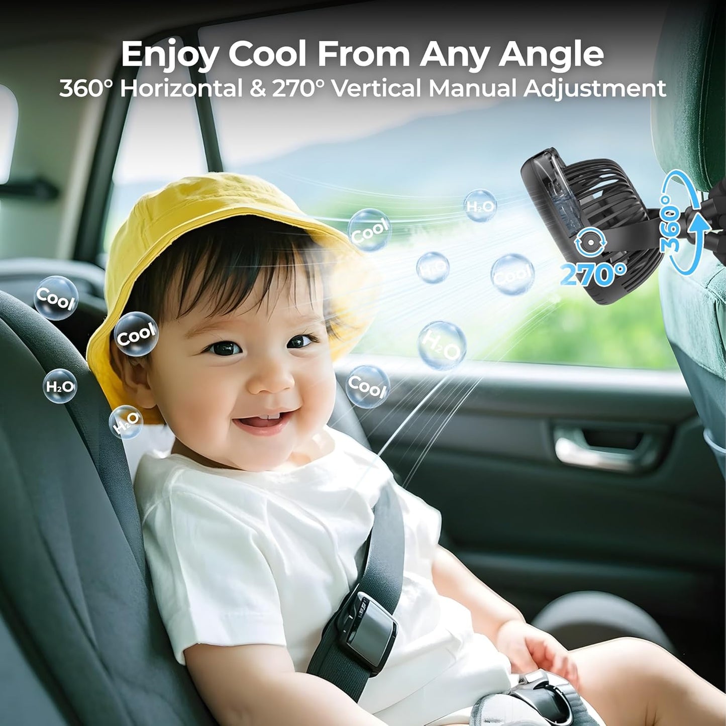 COMLIFE Misting Baby Stroller Fan, Rechargeable Battery Operated, 270° & 360° Pivoting, 50ml Portable Water Sprayer Misting Fan with Flexible Tripod Clip on Car Seat Crib Treadmill Bunk Bed
